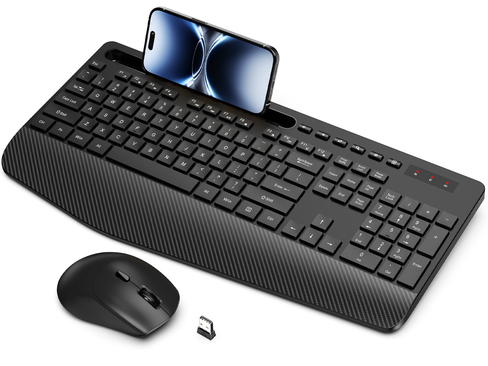Wireless Keyboard and Mouse Combo - Ergonomic Full-Size Keyboard with Wrist Rest