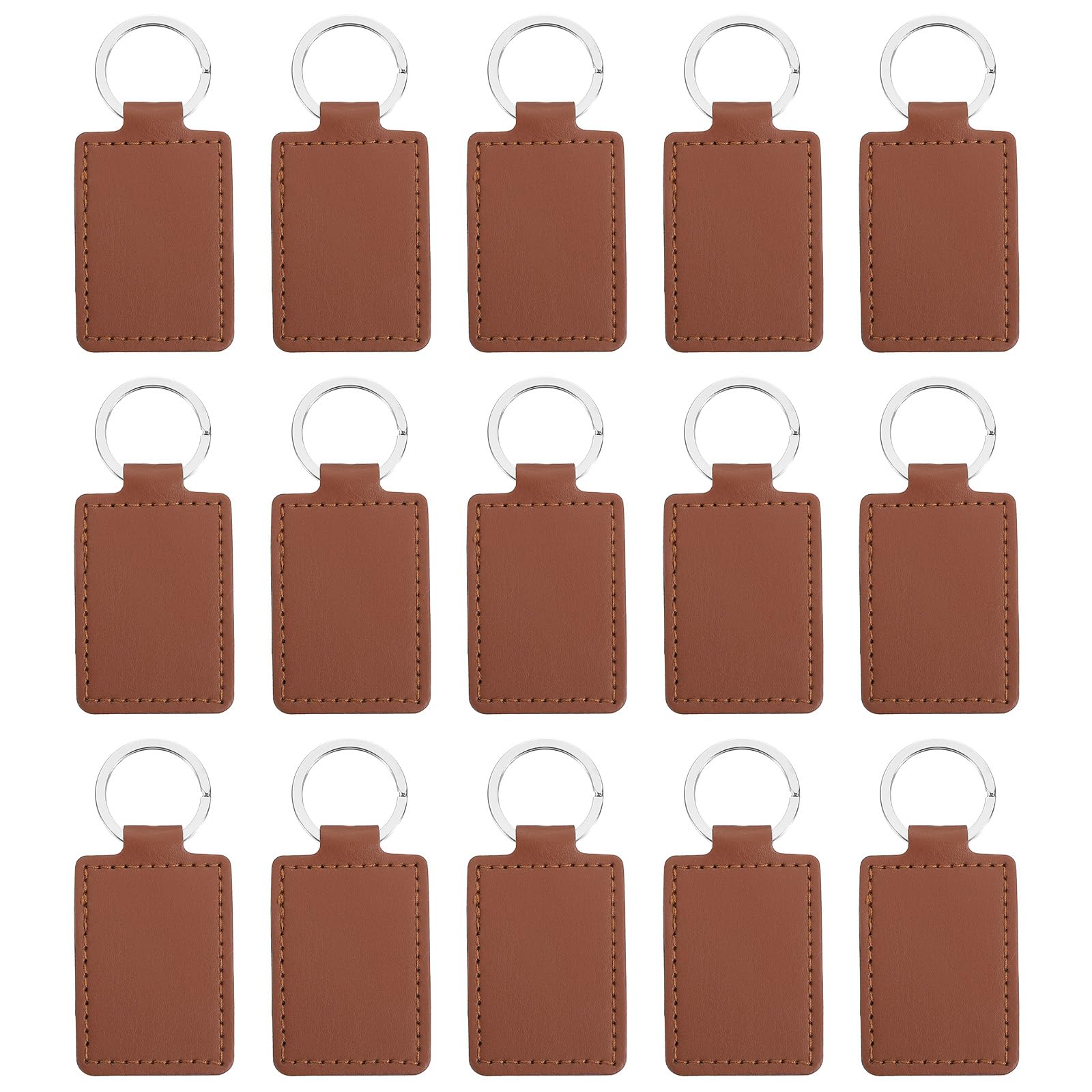 PATIKIL Leather Blank Keychains, 15Pcs Rectangle Leather Keychain Blanks Double Side Laser Engraving Key Chains for Embossing, UV-Printing, DIY Craft, Brown