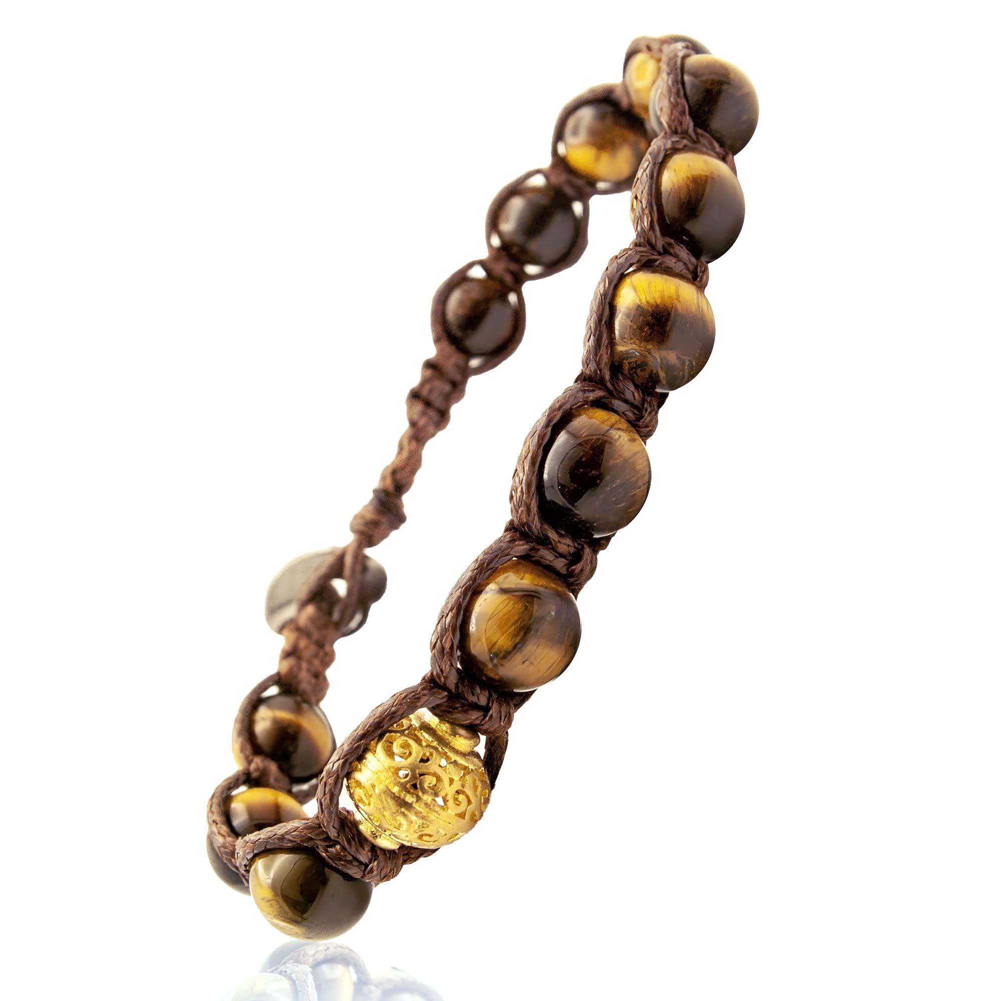 Samsara Bracciale Tibetano Buddista - shamballa con pietra Occhio di Tigre - Filo in cotone cerato marrone