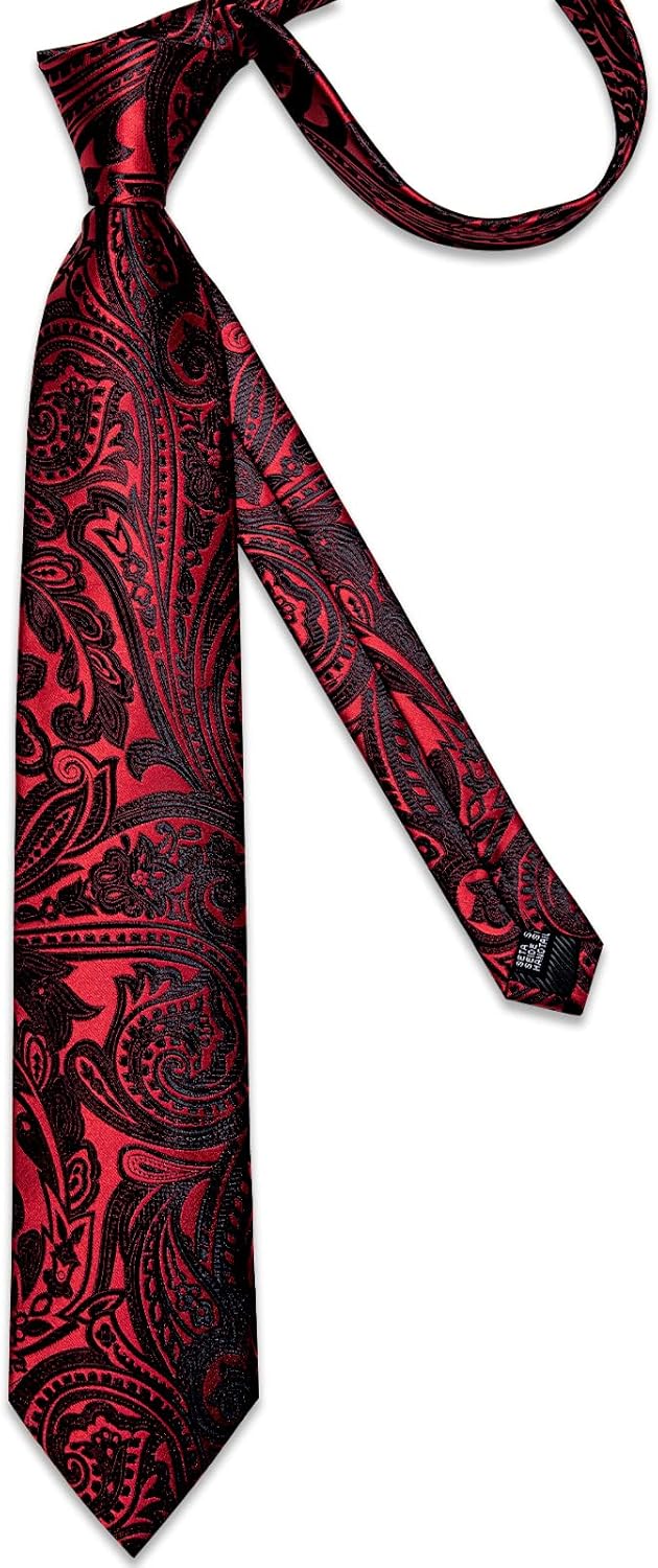 DiBanGu Paisley Ties for Men Silk Necktie and Pocket Square Cufflinks Tie Clip Set Woven Classic Mens Tie for Wedding Party - Image 4