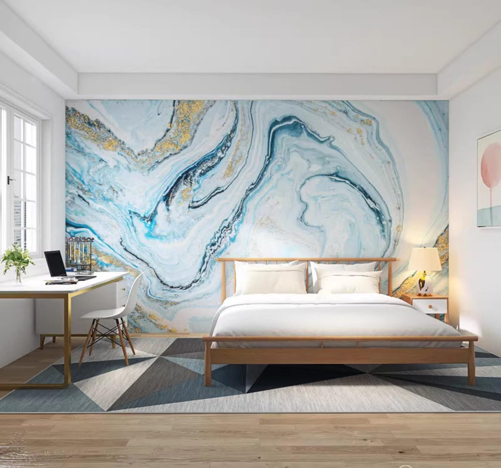 Papier Peint 3D Intissé Bleu Canapé Salon TV Mural XLMING