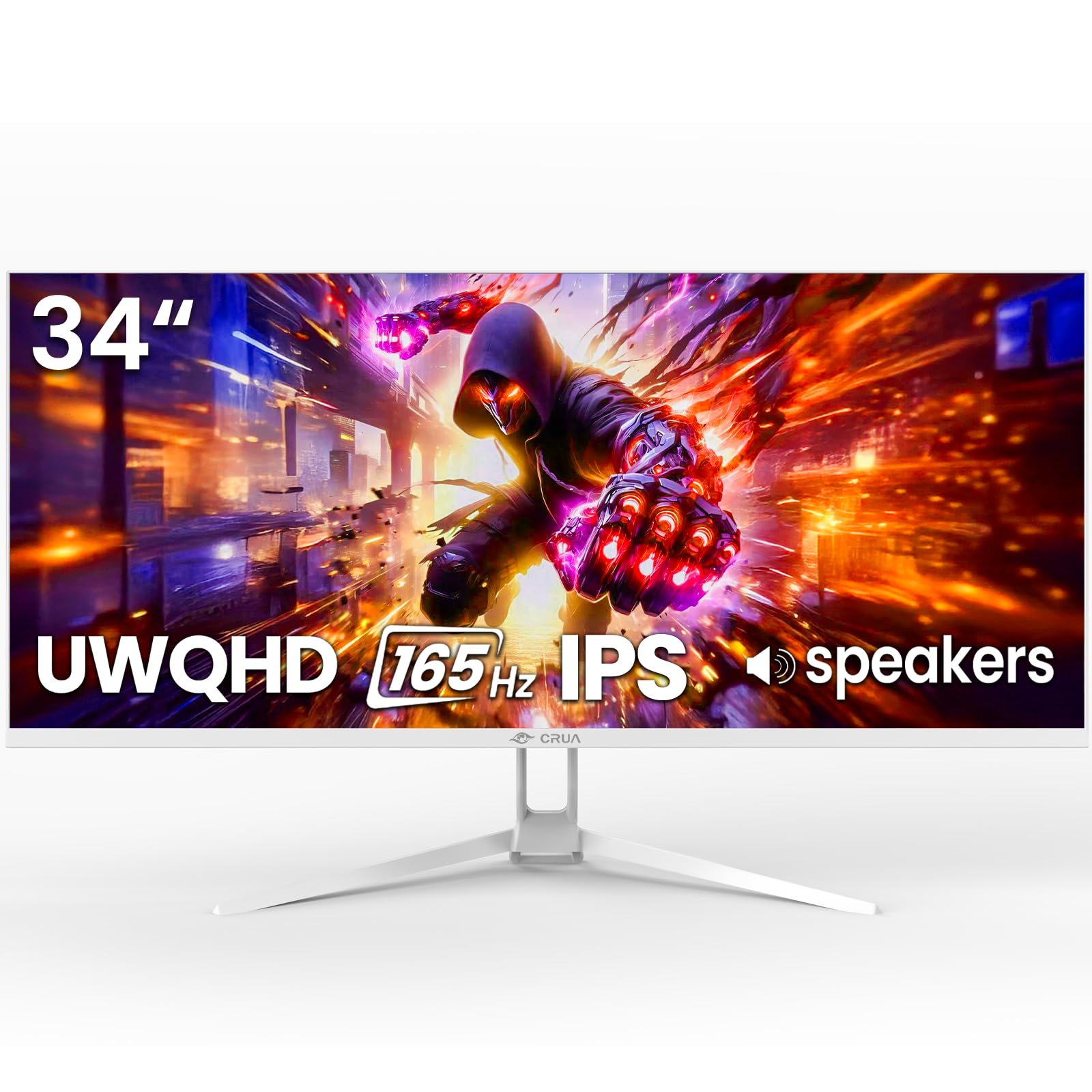 CRUA 34″ Ultrawide Gaming Monitor, WQHD(3440×1440) IPS Screen, 165Hz  Refresh Rate, Adaptive FreeSync, Built-in Stereo Speakers, 120% sRGB  Colour, PIP/PBP, HDMI 2.0 & DP 1.4, Wall-Mount-White: Monitors:  Amazon.com.au