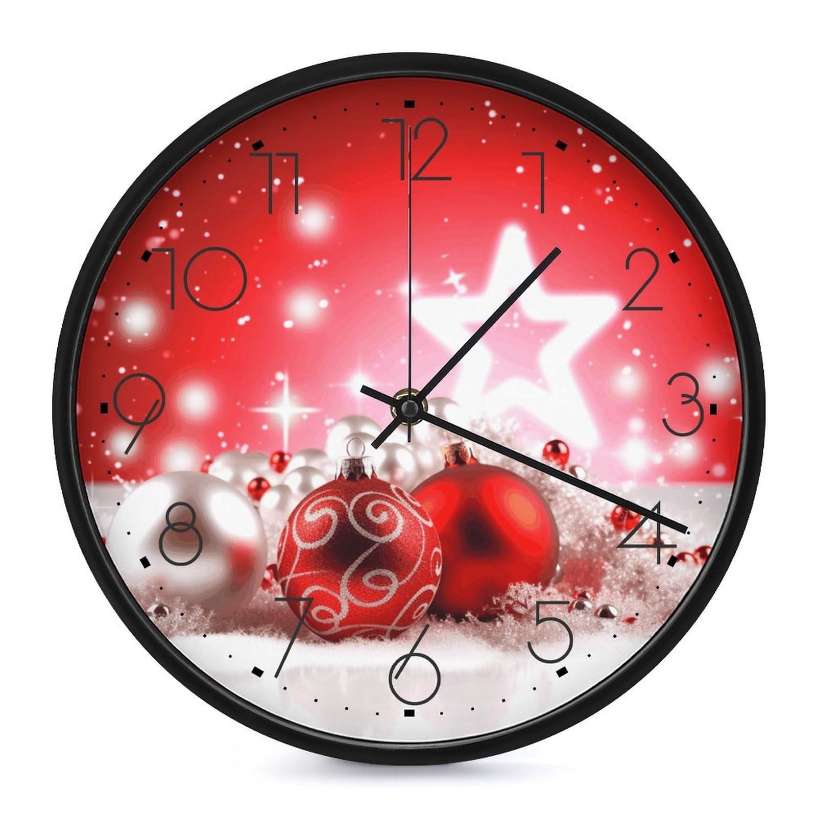 Reloj de pared redondo personalizado con fondo de decoración navideña de 9.8 pulgadas, moderno reloj circular para sala de estar, dormitorio, cocina, oficina, decoración, funciona con pilas