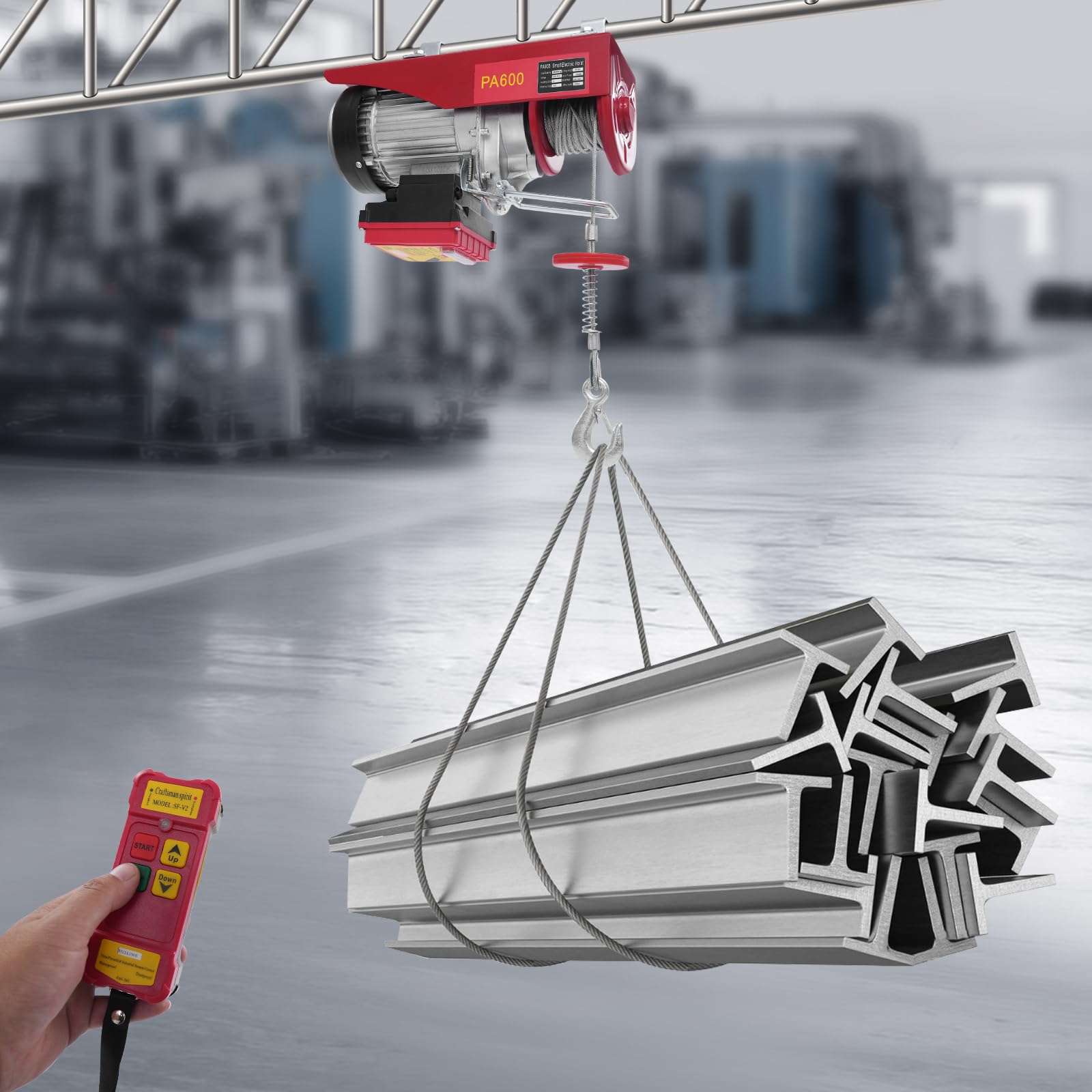 Elektrische Seilwinde 220V, 1200W Seilzug Elektrisch, kettenzug,300kg bis 600kg Flaschenzug Elektrisch, für Landwirtschaft, Fabriken, Docks, Bergwerke usw