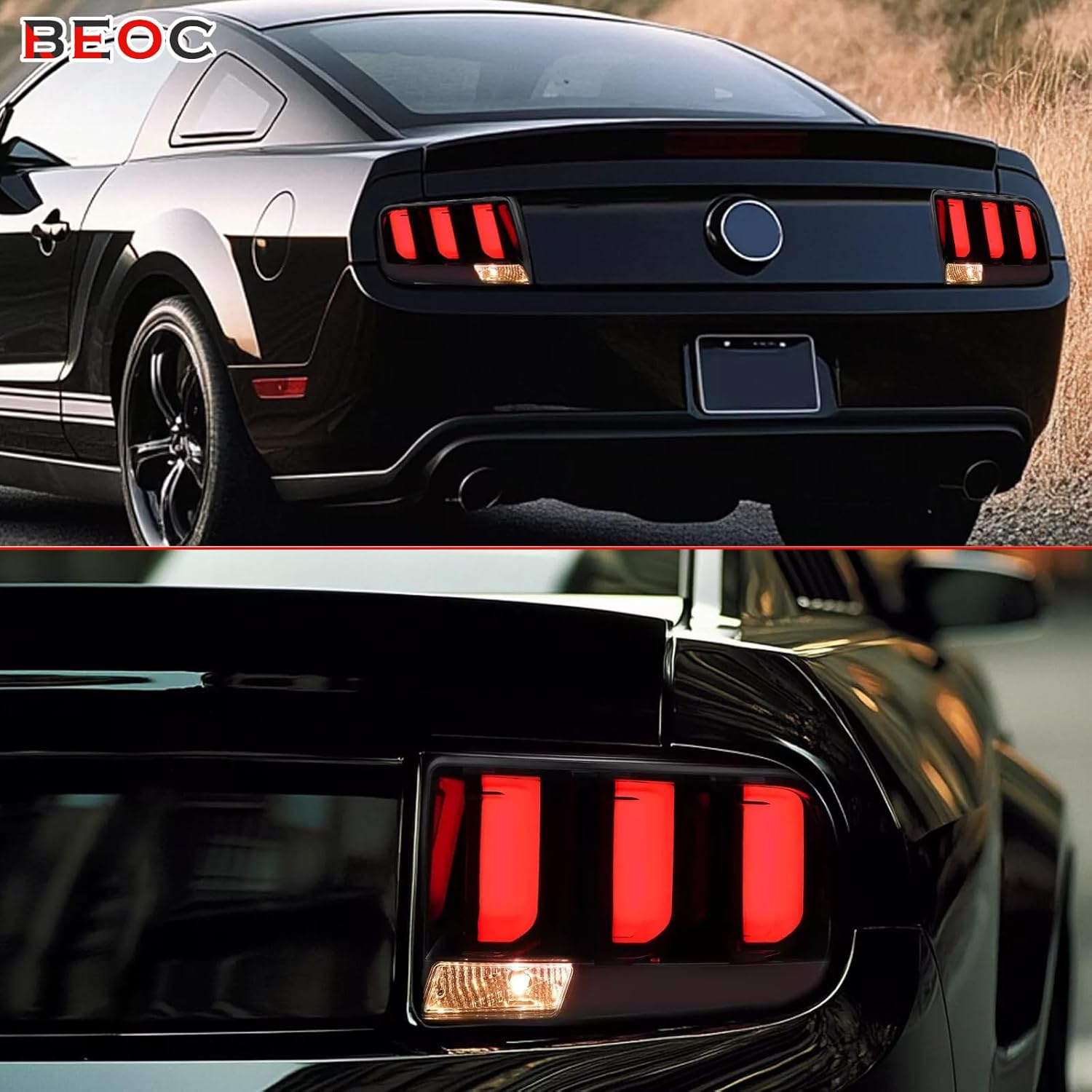 Sequential Tail Lights for 2005-2009 Ford Mustang Black Smoked LED Tube Signal Brake Lamps, Left + Right