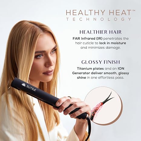 Sutra Professional IR2 Flat Iron - Ionic Infrared Hair Straightener with Adjustable Temperature, Auto Shut-Off & Swivel Cord - Straight Iron for Straightening Hair - Rose Gold Titanium Plate