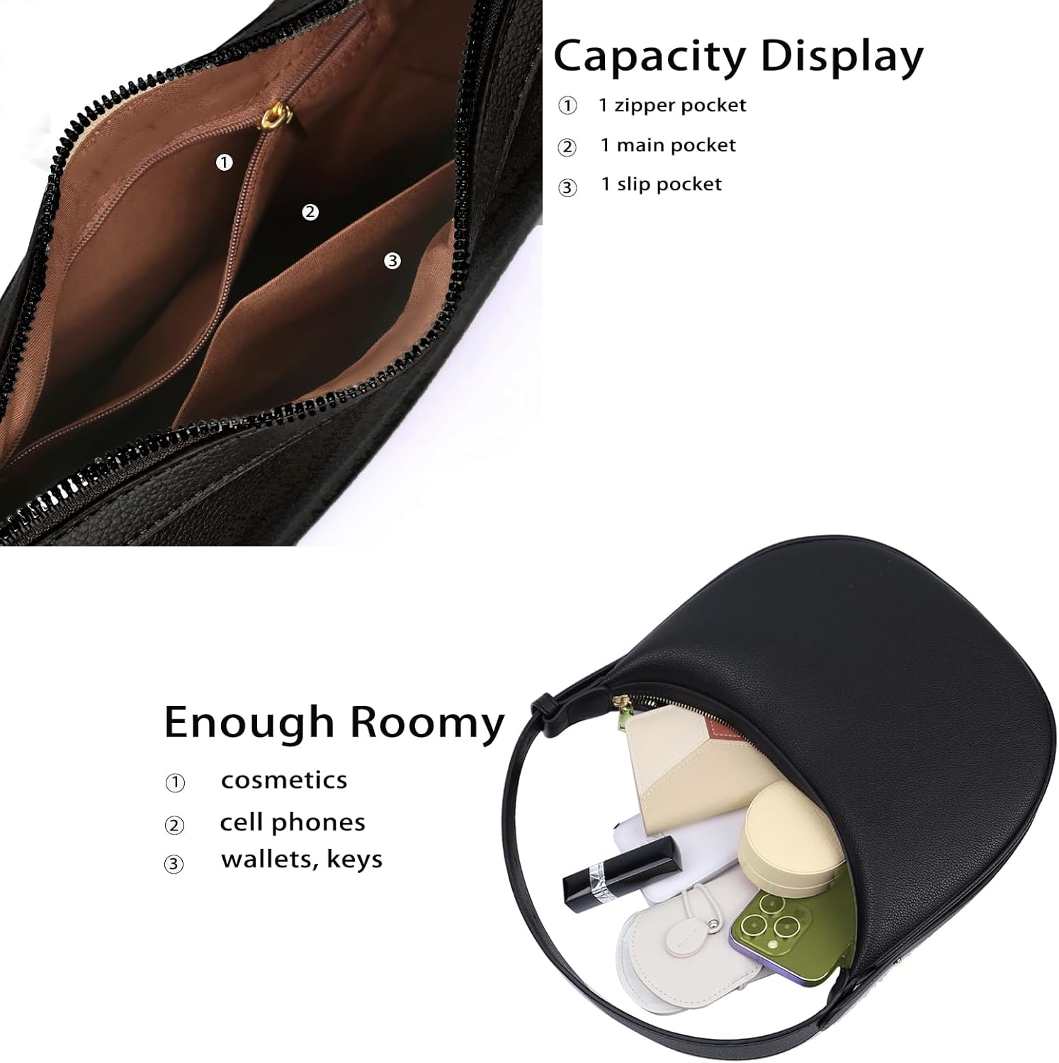 PU Shoulder Bag for Women Trendy Crescent Bags Vintage Hobo Handbags Shoulder Purses with Adjustable Strap