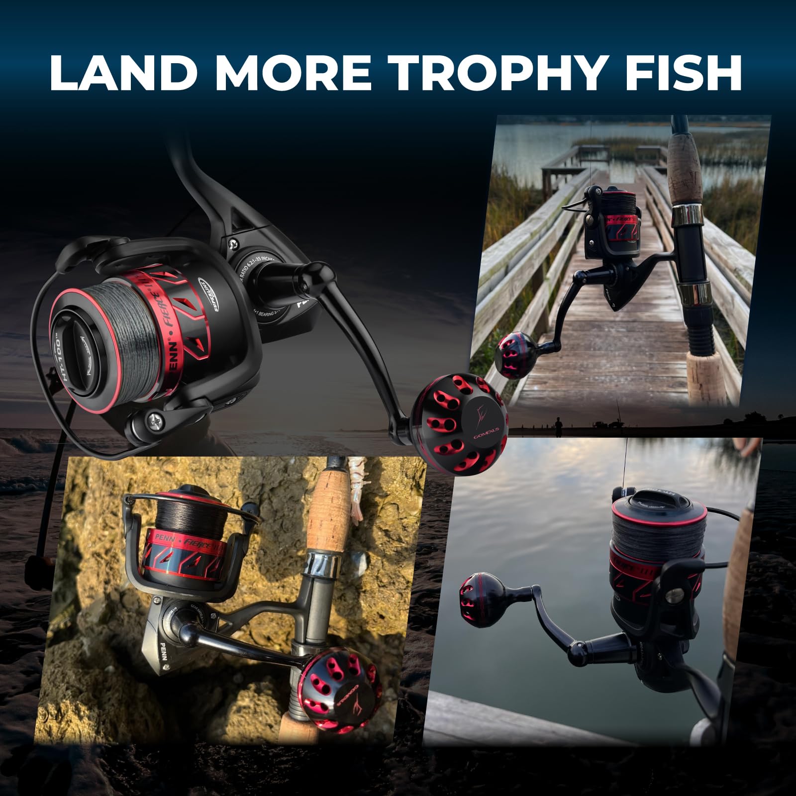 GOMEXUS Power Handle Mango Carrete para Penn Spinfisher Vi VII [SPNF]/ Slammer III IV [SLM]/ Battle II&III [BTL]/ Battle III DX [BTL]/ Pursuit III/IV [PST]/ Fierce III&IV 1000-105000[FRC]