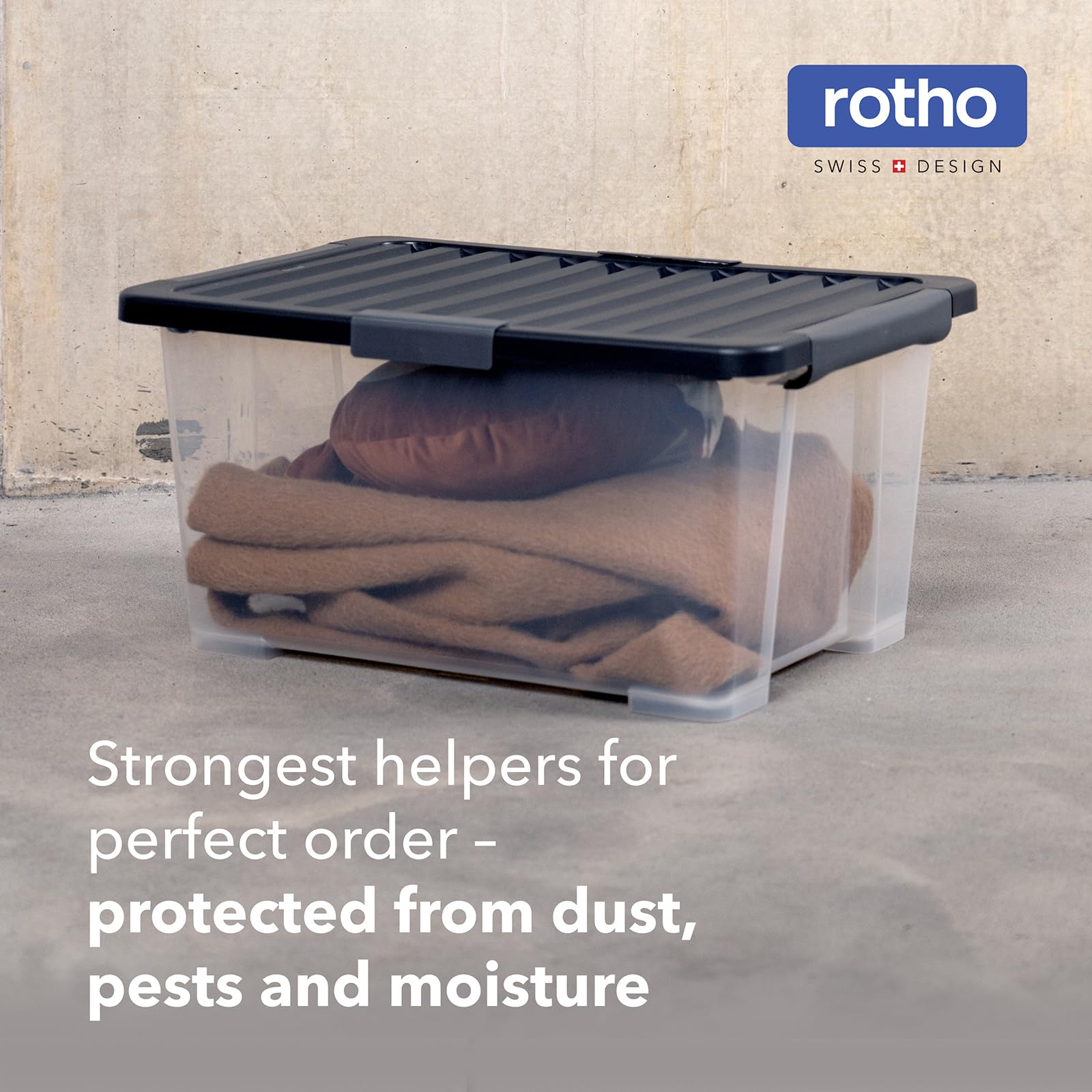 Rotho Core Pro 4er-Set Aufbewahrungsbox mit Deckel 44 L stapelbar Anthrazit