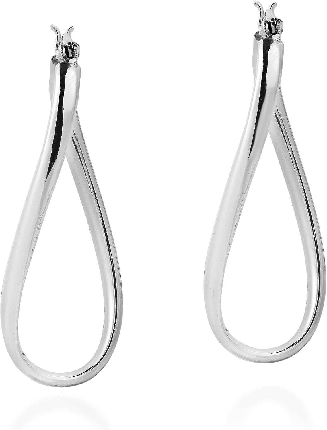 Sleek Modern Twist Bent Oval V-Lock .925 Sterling Silver Hoop Earrings | Hoop Earring Set for Women | Continuous Endless Hoop