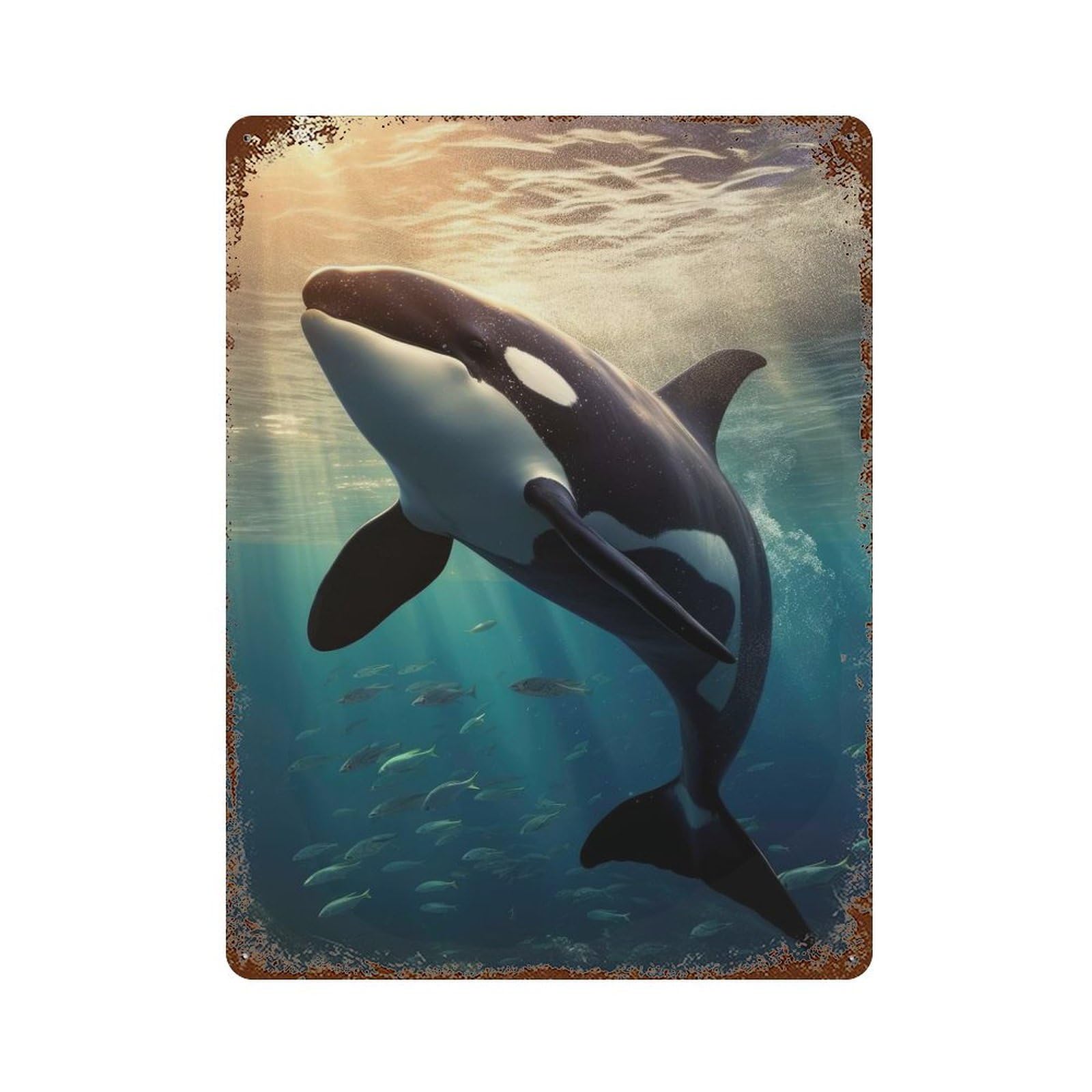 Orca Whale Sunset Dive Retro Metal Sign 15.7"x11.8", for Pub, Kitchen And Man Cave Decor, Industrial Home Decor