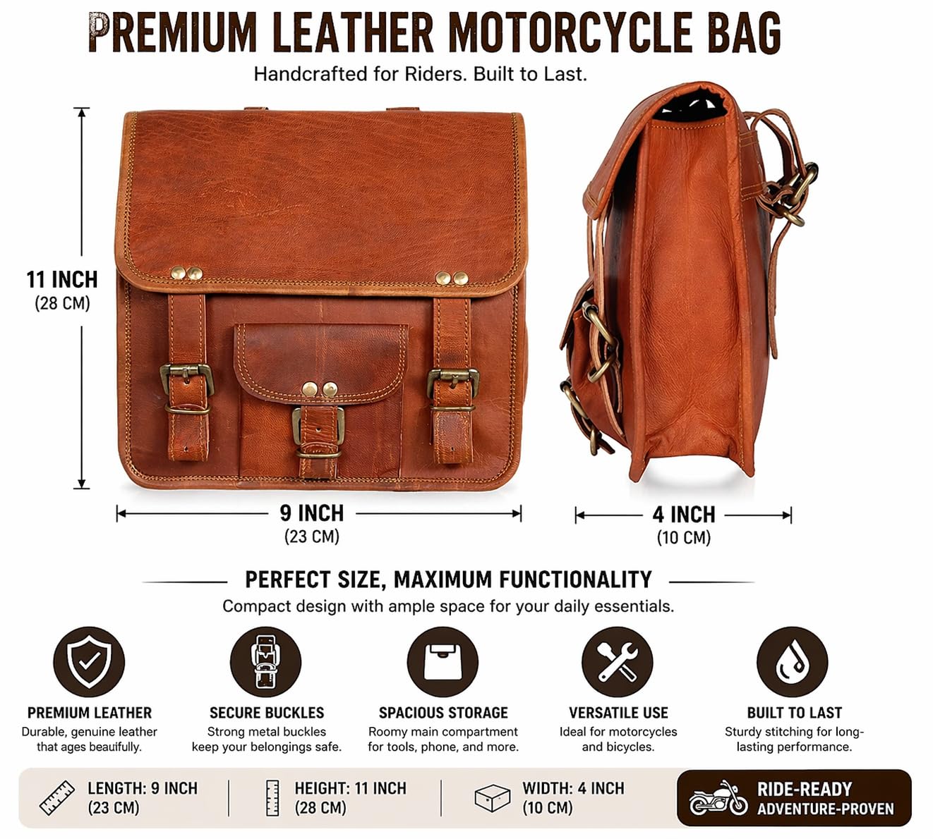 American Blue Borsa da sella per moto, in pelle, stile vintage, per bici, bici e viaggi