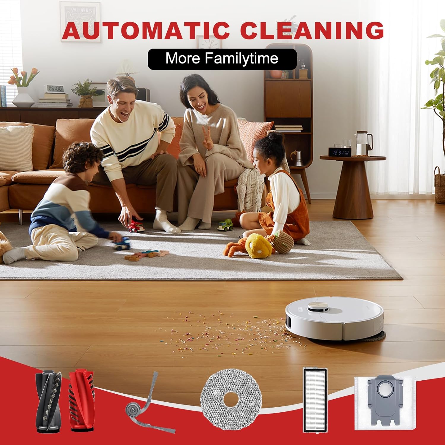 28 Pcs Qrevo S5V Replacement Parts for Roborock Qrevo S5V/ Edge S5A/ Curv/Curv S5X/ Edge Vacuum,2 Set Brushes+6 Side Brushes+Mop Pads+Bags,4 HEPA Filters