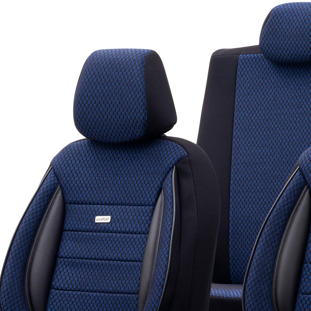 OtoM Fundas de Asiento universales de Tela 'SelectedFit Sports' Negro/Azul - 11 Piezas - compatibles con airbags Laterales
