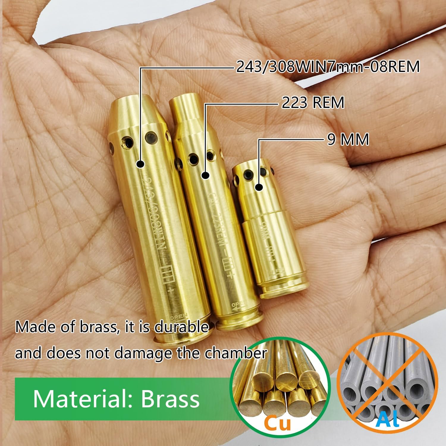 Laser Boresighter Kit, Red Laser Brass Chamber Bore Sight Kit for Rifle Scopes and Handgun