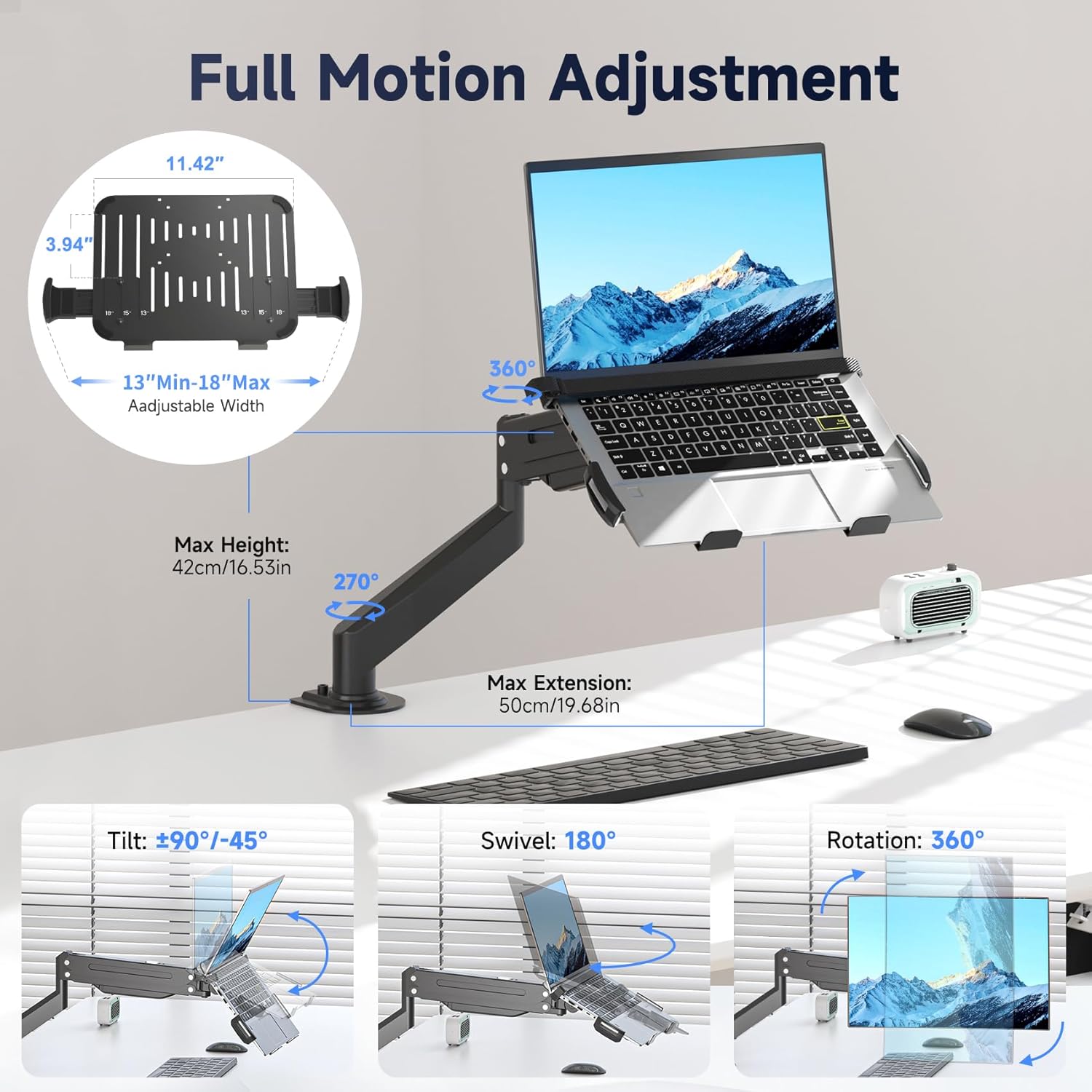 Suptek Laptop Desk Mount,Fully Adjustable Monitor and Laptop Mount Stand for 13-18 Inch Notebook and 17-32 inch Monitor Screen,Holds 22lbs with Vented Tray - Image 4