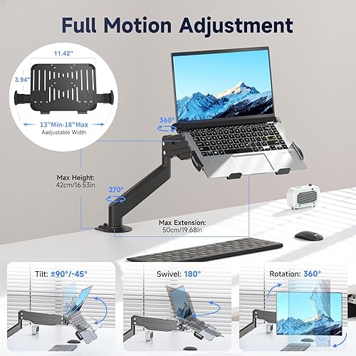 Miniatura 4 de Suptek Soporte de escritorio para laptop, soporte de montaje para monitor y laptop totalmente ajustable para portátil de 11 a 17 pulgadas y pantalla
