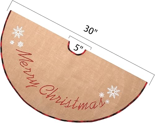 Miniatura 2 de N&T NIETING Burlap Christmas Tree Skirt, 30 Inches Rustic Xmas Tree Skirt for Christmas Decorations, Merry Christmas Tree Ornaments, Holiday Home