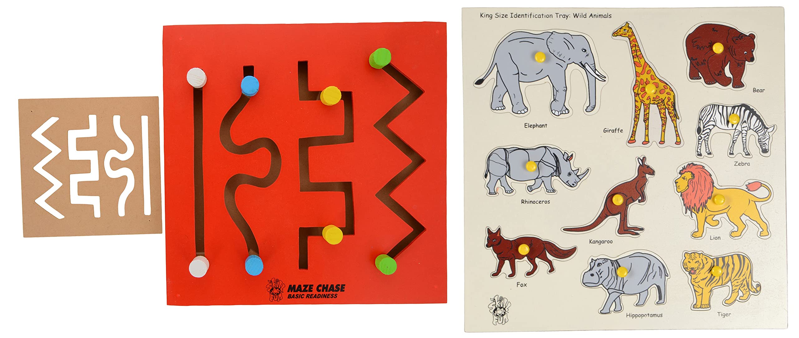 Skillofun - H-15A Wooden Maze Chase - Basic Readiness, Multi Color & Skillofun - SFS-44D Wooden Kingsize Identification Tray Wild Animals with Knobs for Kids, Multi Color (B0BMVBRHKC) Amazon Price History, Amazon Price Tracker