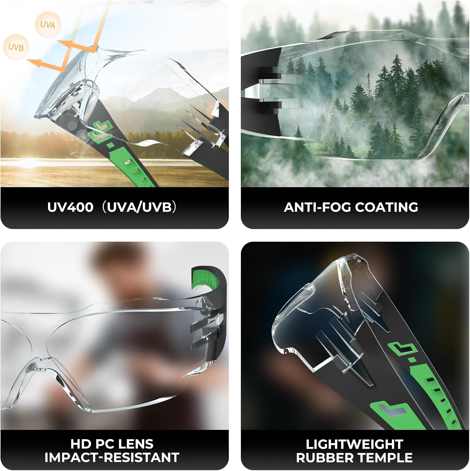 Safety Glasses Anti Fog UV400 Lightweight Rubber Temple Goggles,Eye Protection Glasses for Men & Women - Image 5