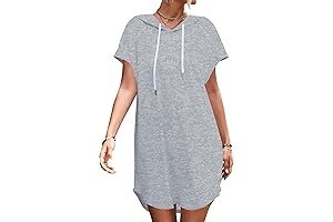 Women's Summer Casual Batwing Short Sleeve Hoodie Dress with Pockets