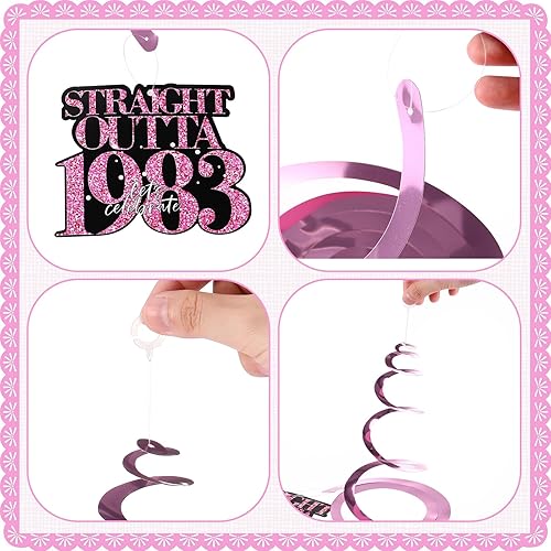 Miniatura 8 de 40 piezas de decoraciones de cumpleaños de 40 para mujer, espirales colgantes de 1983 40, decoraciones de fiesta de feliz cumpleaños, accesorios de