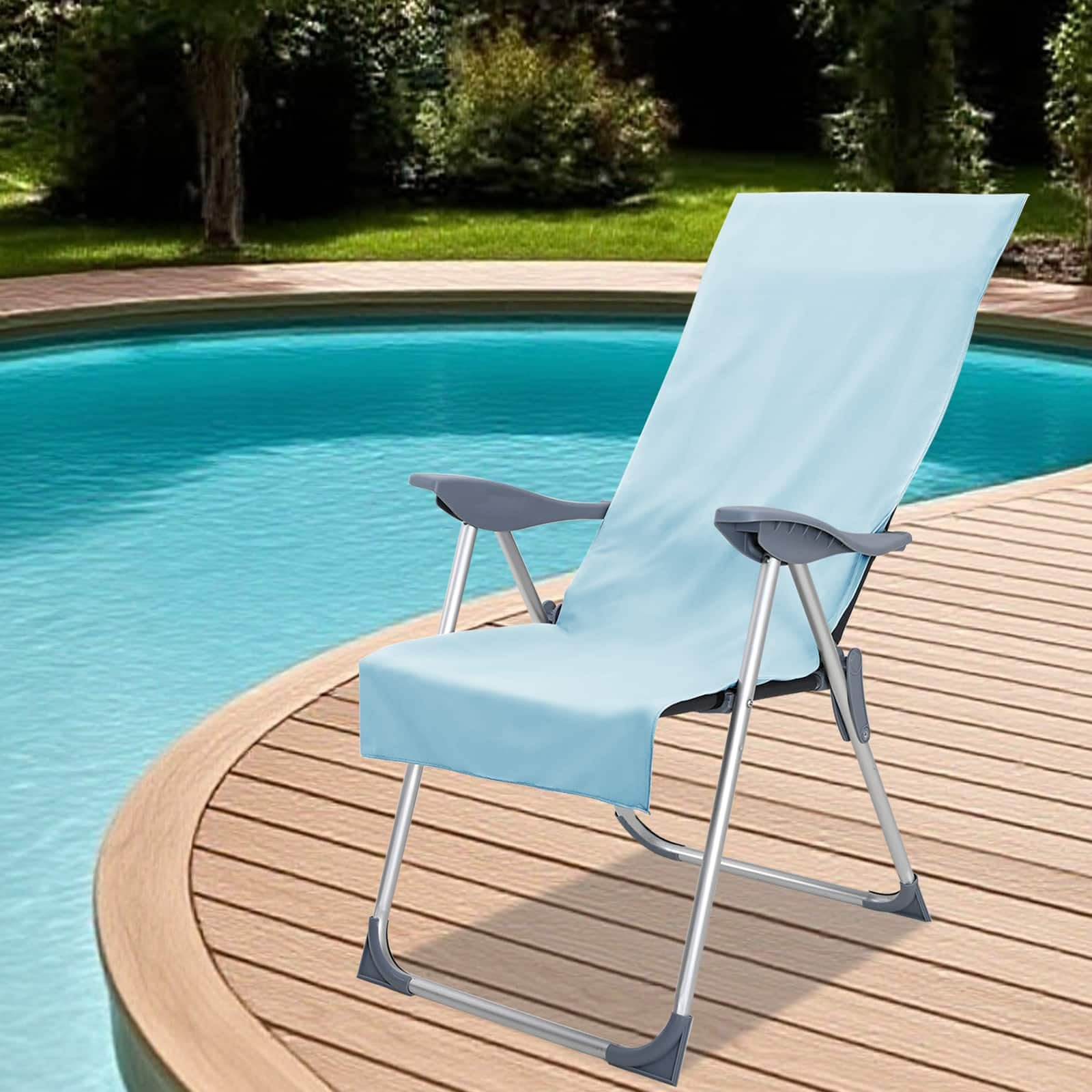 Außenstuhl Handtücher 2 pcs Blau 130 x 60 cm Polyester Polyamid schnelltrocknend saugstark mit rutschfestem Taschen-Design für Garten Terrasse Outdoor Komfort