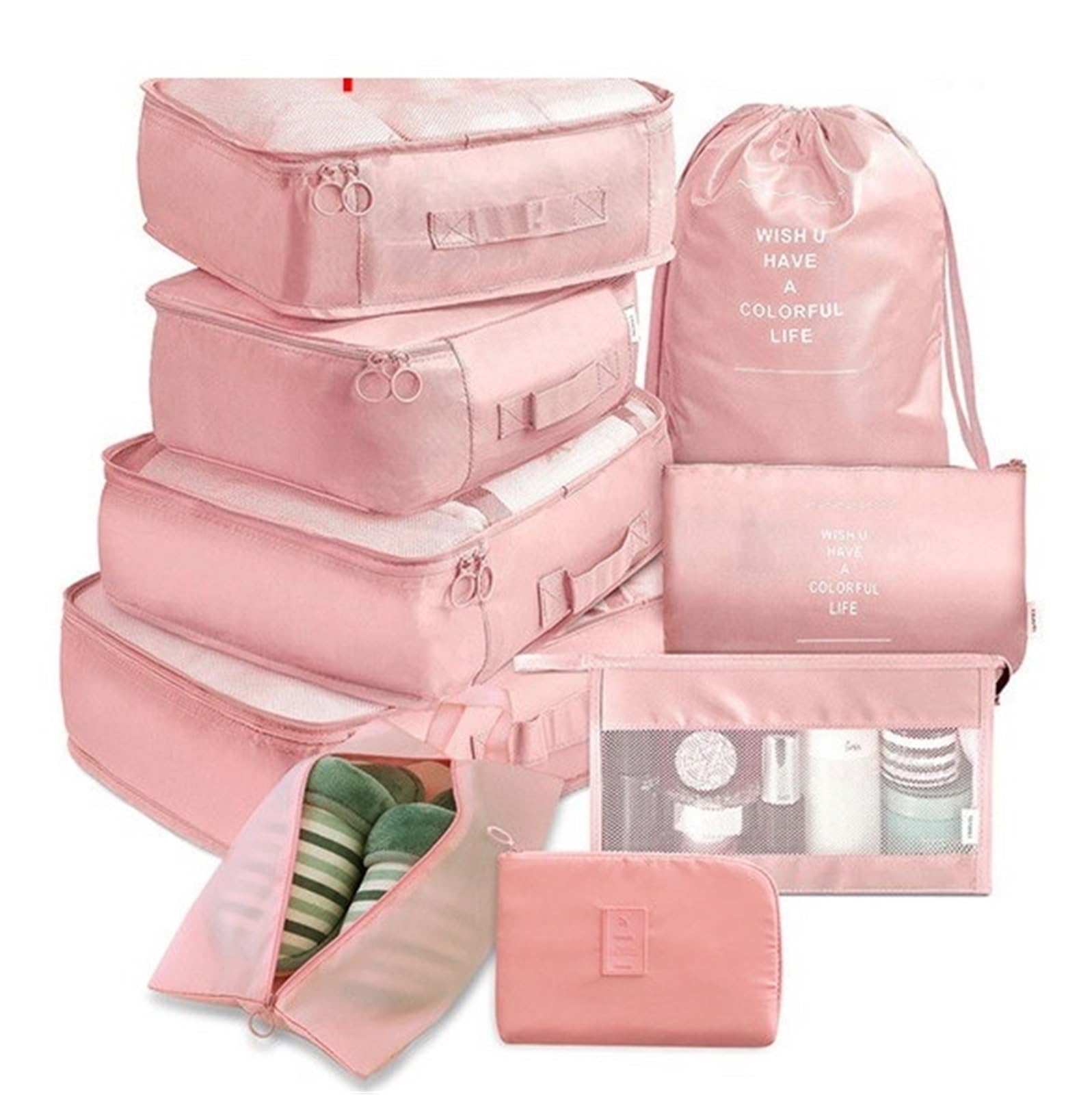 Set di 9 borse portaoggetti da viaggio for organizzare valigie, vestiti, reggiseni, scarpe, ecc per Vestiti, Scarpe, Cosmetici(9PCS Pink)