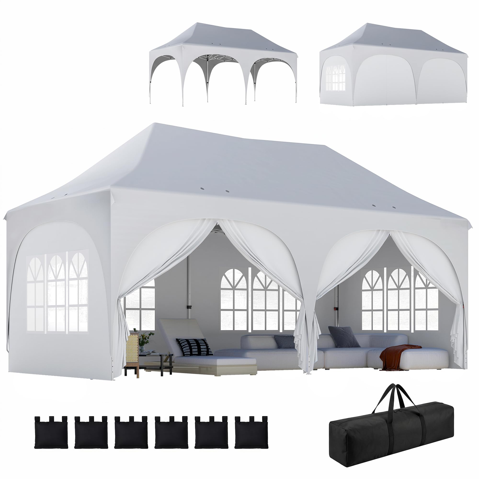 Outsunny Carpa Plegable 6x3 m, Pop-up, con 6 Laterales Extraíbles, Cenador de Jardín con Altura Ajustable, Ventanas, Bolsa de Transporte, UPF30+, Gazebo para Camping, Fiestas, Exterior, Gris Claro