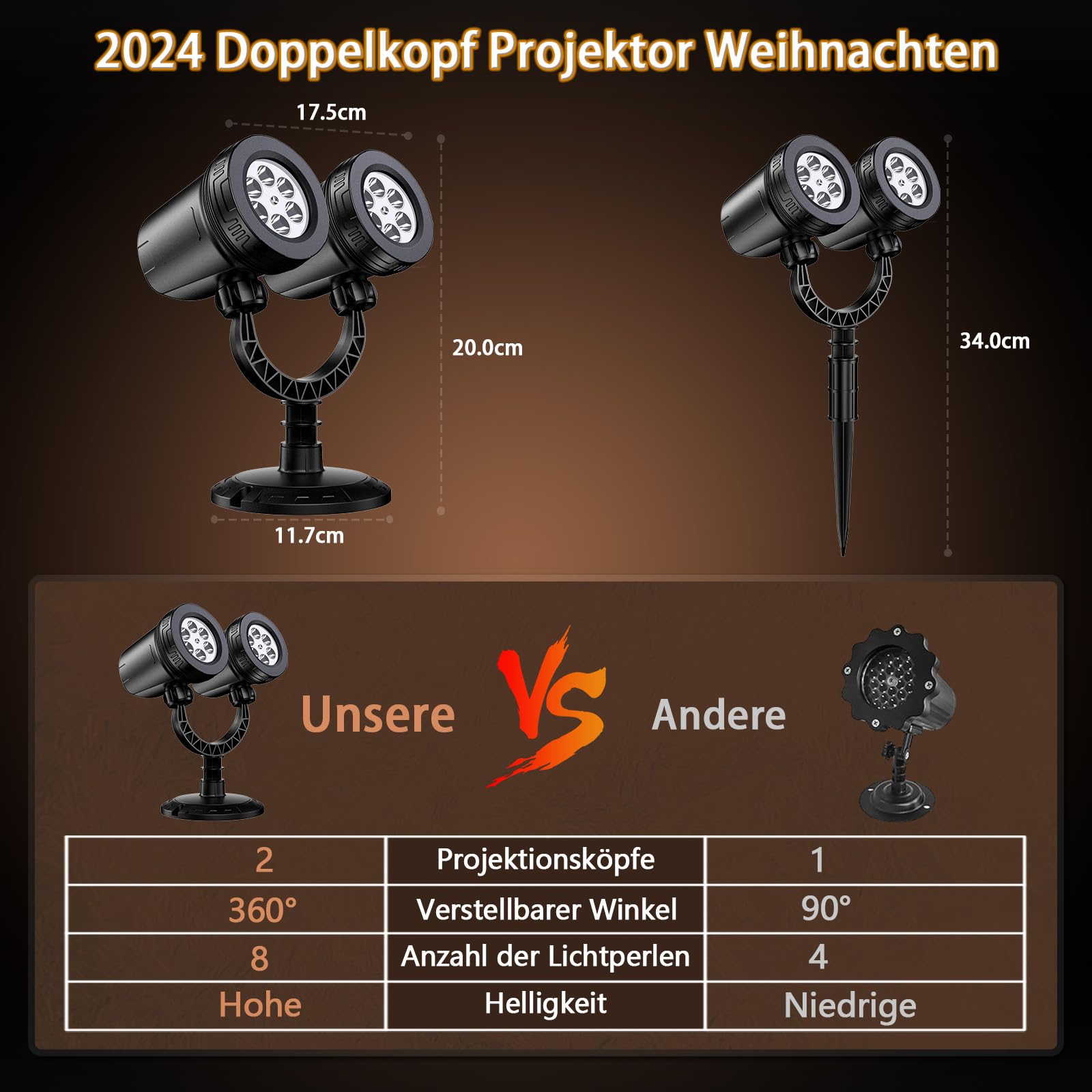 LED Projektor Weihnachten Aussen, Doppelkopf Dynamische Schneeflocken Projektor Weihnachtsdeko, Wasserdicht Weihnachtsbeleuchtung außen für Garten Weihnachtsdeko Outdoor