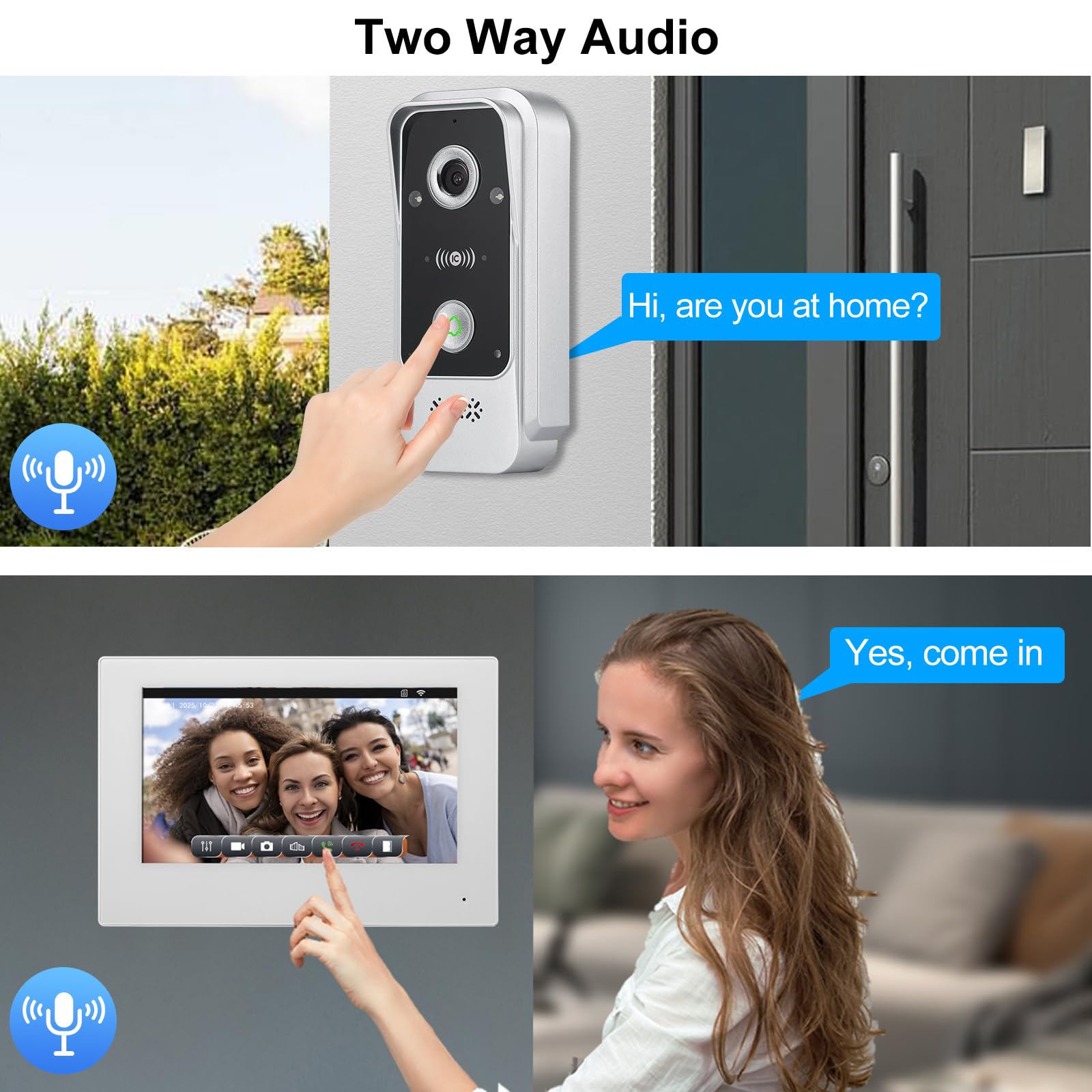 Vidéophone Intelligent WiFi Tuya 2 Fils, 1080P Caméra Vidéo avec Moniteur Écran Tactile de 7", Audio Bidirectionnel, Déverrouillage via APP &Carte RFID, Détection de Mouvement, Étanche IP65