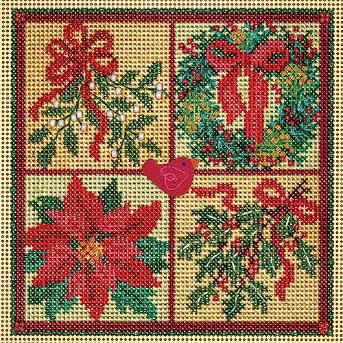 Image of Mill Hill Winter Greens Beaded Counted Cross Stitch Kit Buttons & Beads 2023 Winter Series MH142333, 5.25 inch x 5.25 inch, Multi