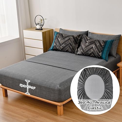 Miniatura 6 de Luxudecor Juego de edredón de tamaño Queen en azul teja, 7 piezas con rayas azules y negras, juego de ropa de cama en una bolsa, juego de edredón y