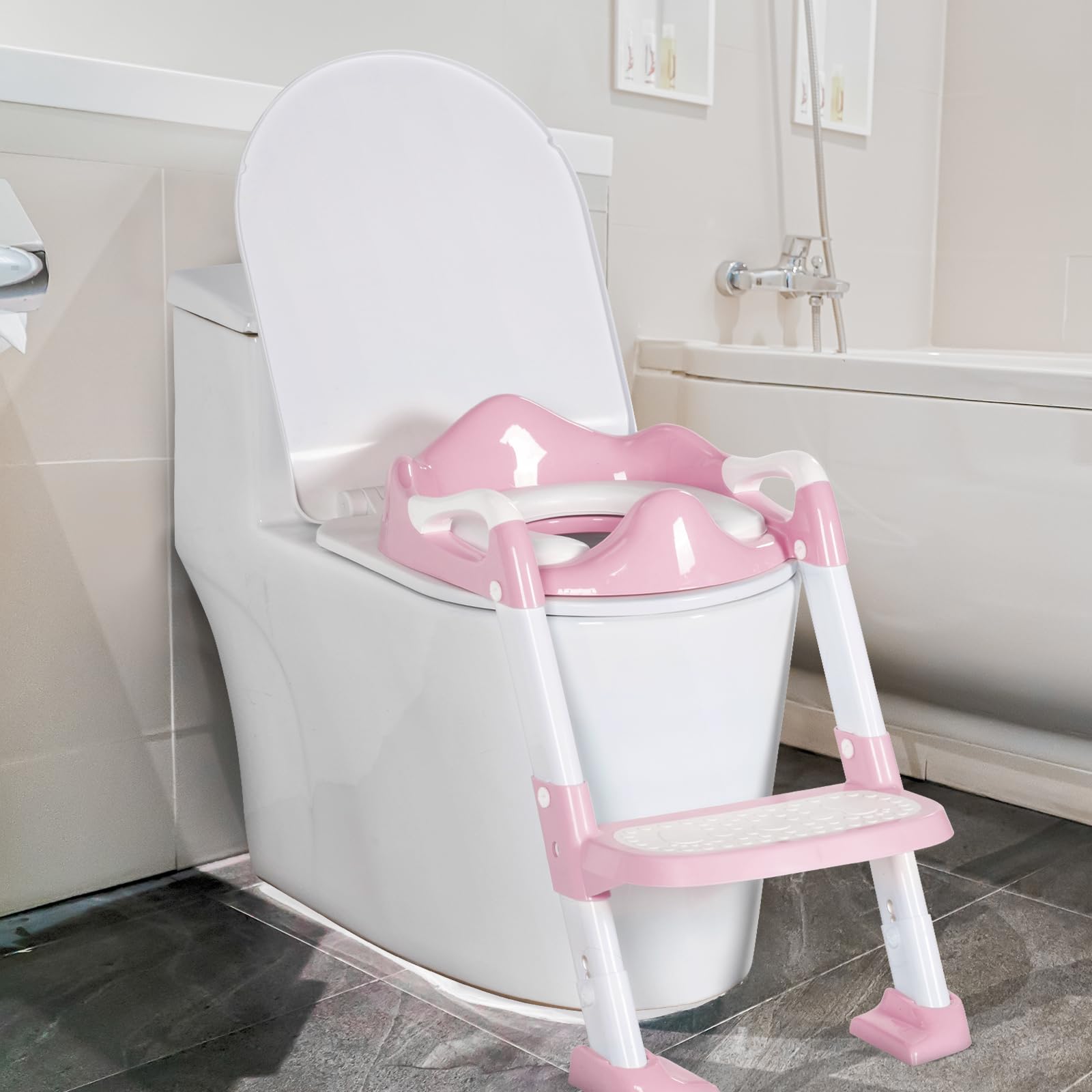 BRINJOY Töpfchentrainingssitz mit Tritthocker, Leiter, Töpfchentoilettensitz mit Töpfchentrainingstabelle und gepolstertem Griff, Kinder-Töpfchentraining, Toilettenstuhl für Mädchen und Jungen, mit