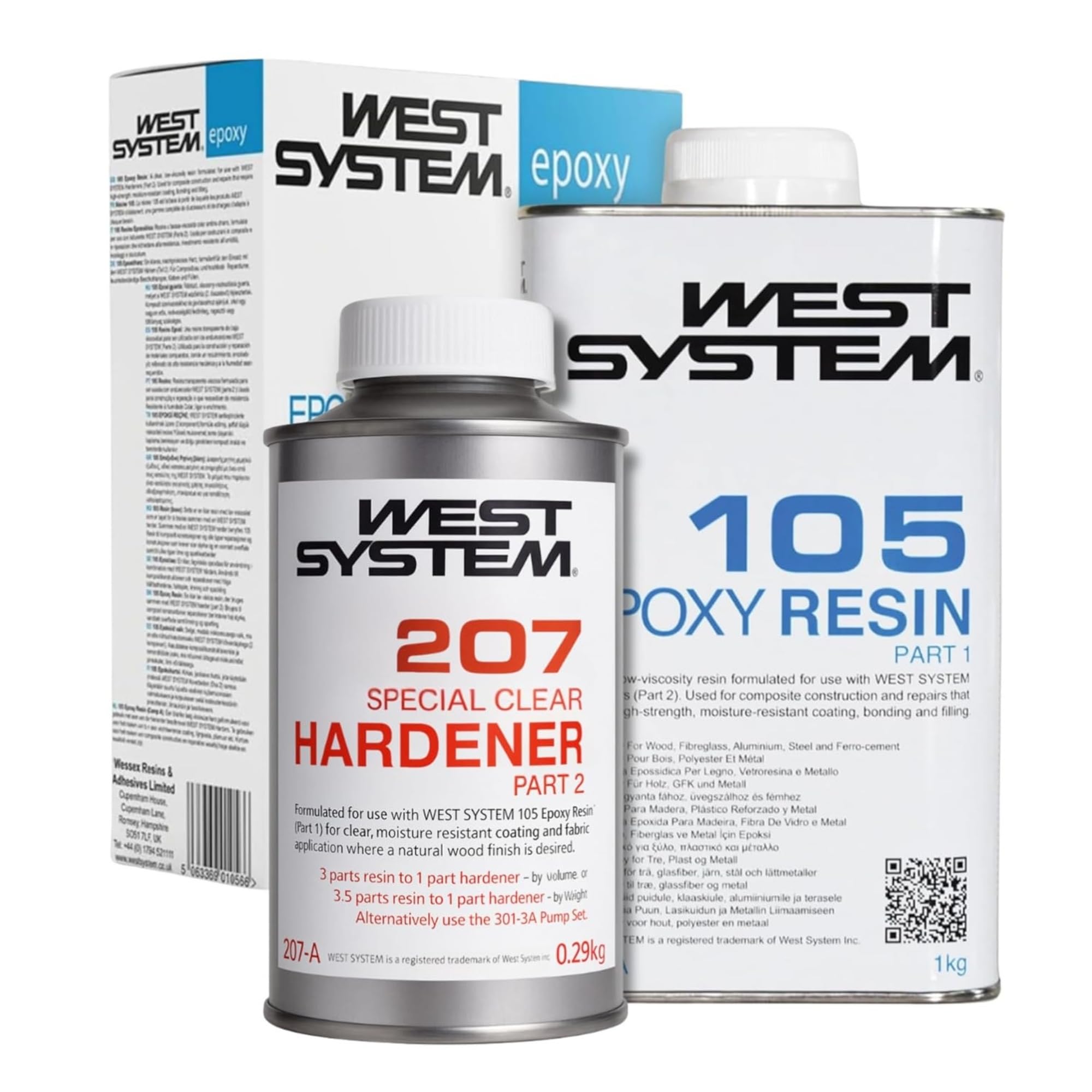 WEST SYSTEM 105/207 Résine époxy et durcisseur (pack de 1) - Époxy de qualité marine pour bois, métal et fibre de verre, convient à une utilisation extérieure - Pour les surfaces en polyester