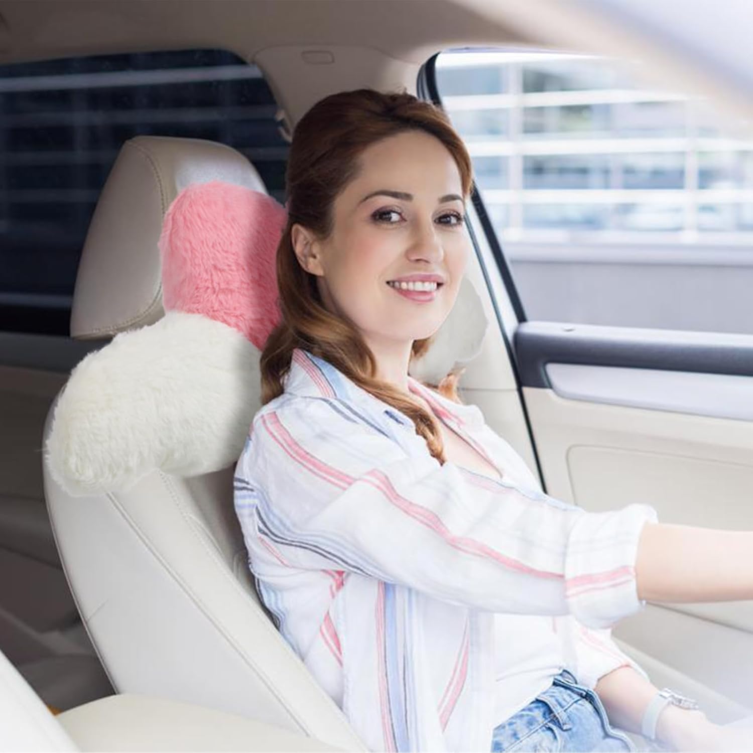 2 Pcs Heart Shaped Car Headrest Pillow with Angel Wings Pink Heart Cute Neck Pillow for Car Neck Support Head Rest Cushion Comfortable Seat Pillows for Driving Travelling Office