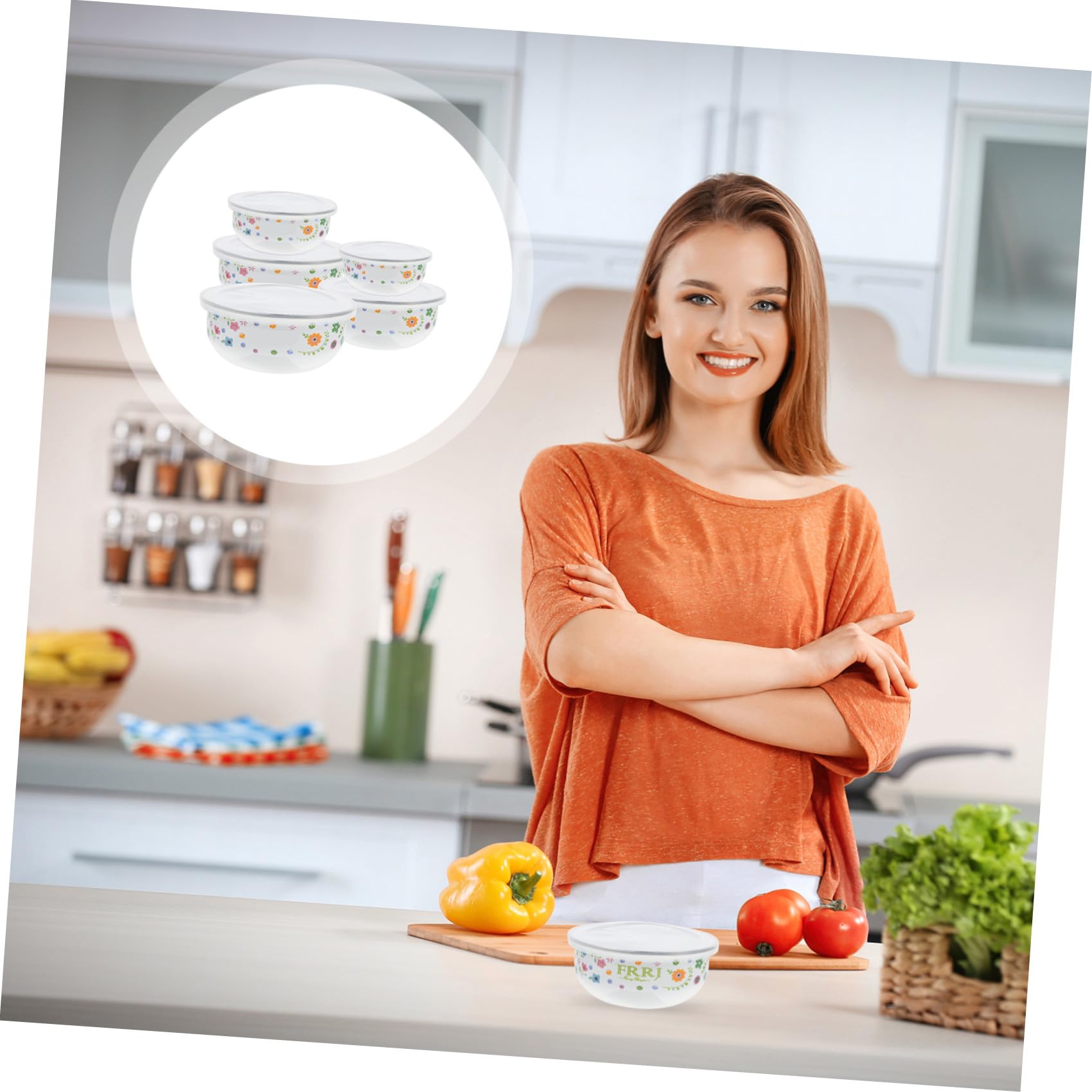 UPKOCH Set Contenitori Smaltati Con Coperchio 7.5In Ciotole Rotonde Per Insalata Frutta Noodles Conservazione Freschezza Casa Ristorante