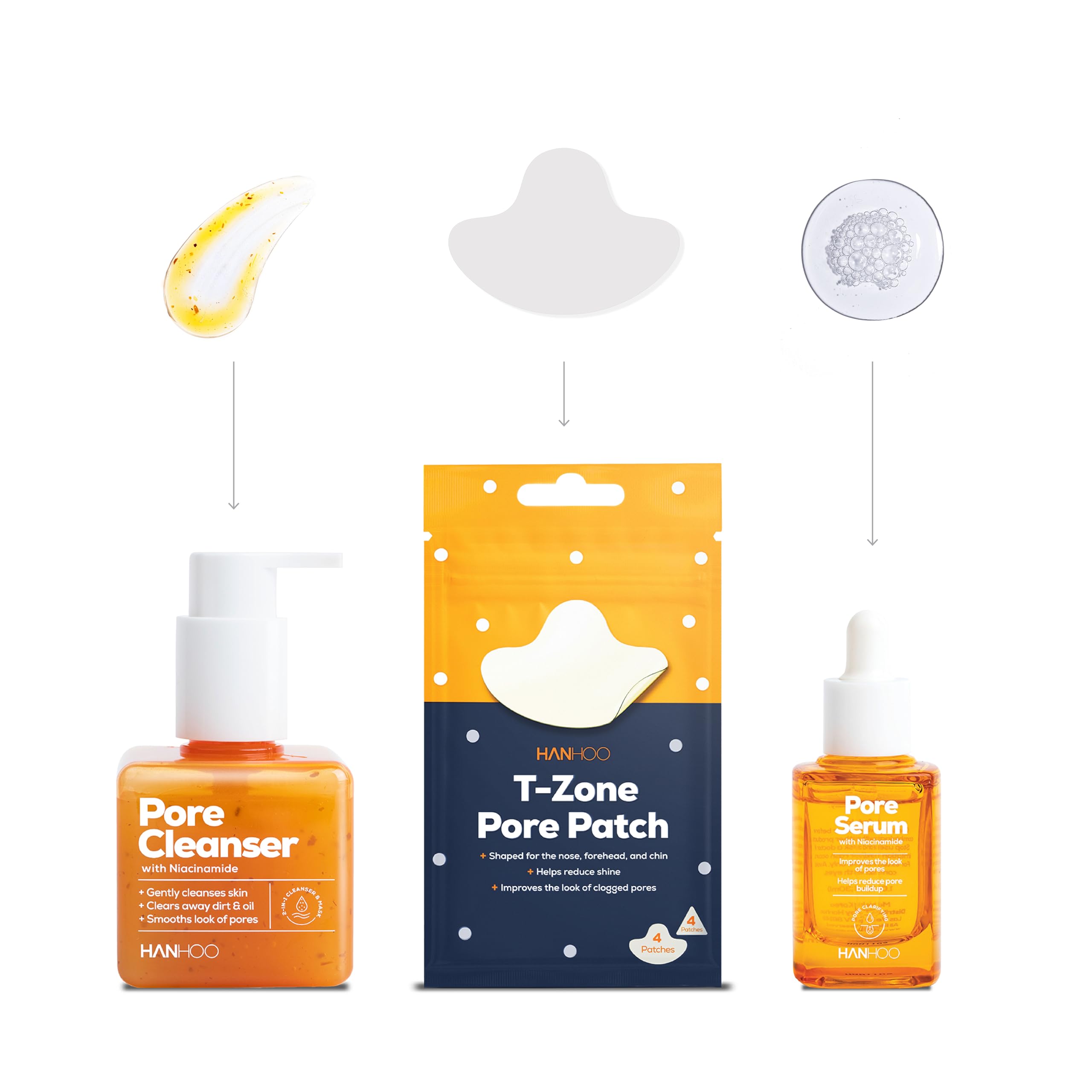 Pore Collection, Pore Cleanser 6.76 Fl. Oz., Pore Serum 1 Fl. Oz., T-Zone Pore Patch 8 Ct, with Niacinamide and Salicylic Acid, Pore Patches, Clarifies Clogged Pores, Korean Skincare