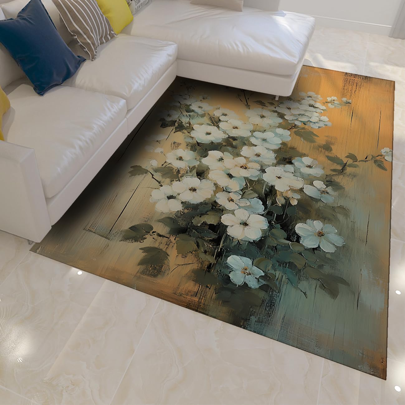 Tapis de salon floral vintage 140x200 anti-glisse doux pour dortoir et entrée