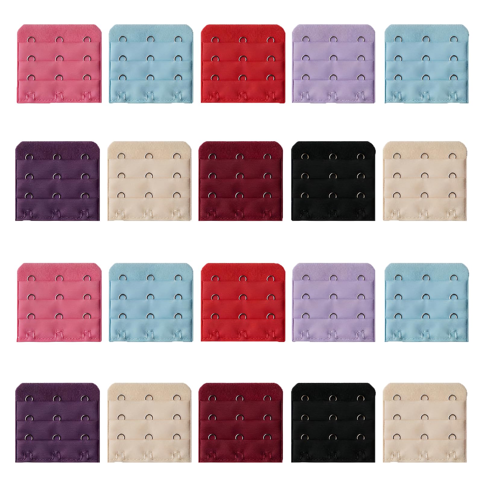 QUUPY 22 PCS Women's Bra Extenders Assorted Colors 3 Rows x 3 Hooks Spacing Bra Extender Elastic Stretchy Bra Extension Strap for Bra Extensions(Color Random)