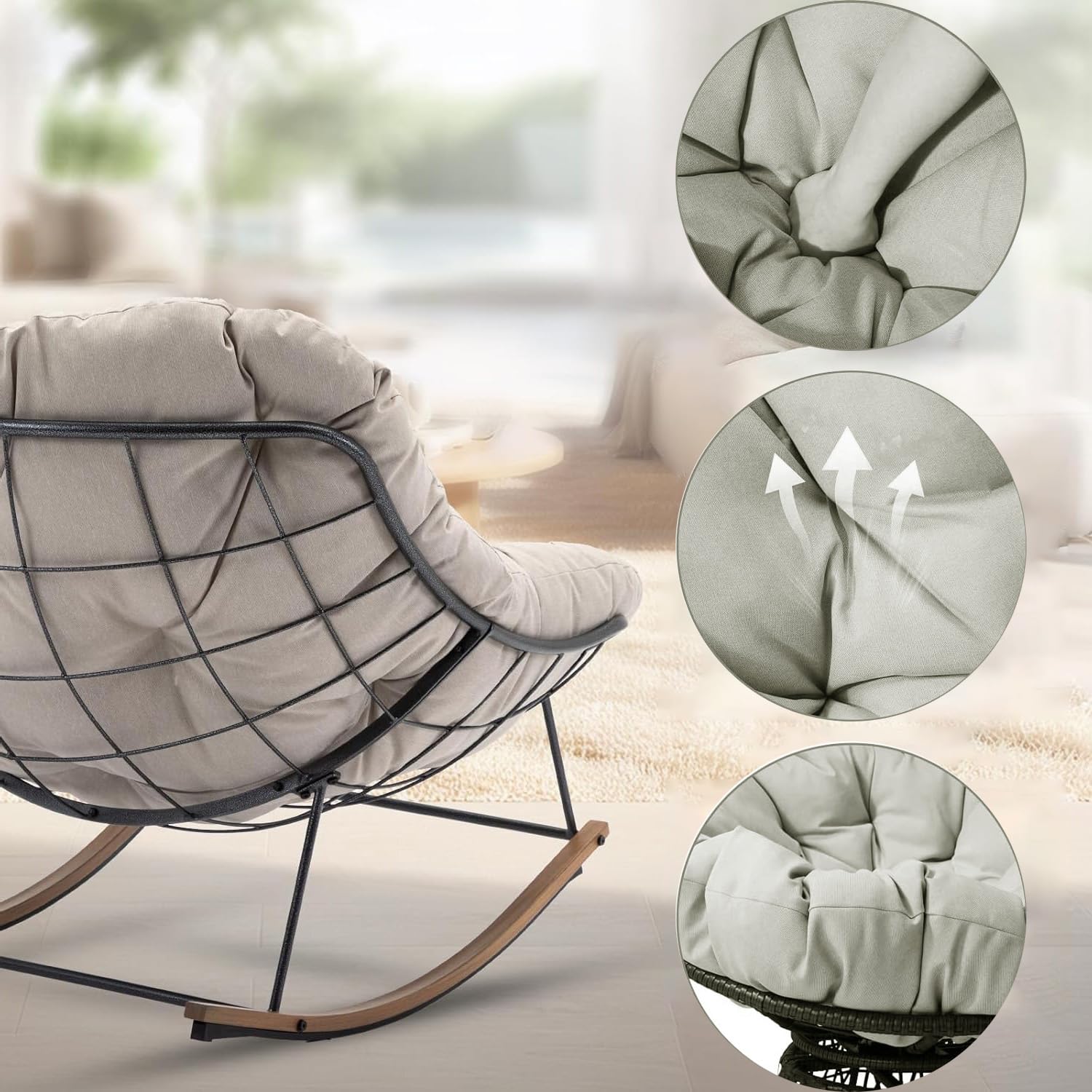 Coussin de Chaise à Bascule Intérieur Extérieur – Épais et Doux for Fauteuils Papasan, Œuf, Rotin et Wicker – Coussin de Siège for Véranda, Jardin, Patio, Salon (Coussin Seul)(Noir)