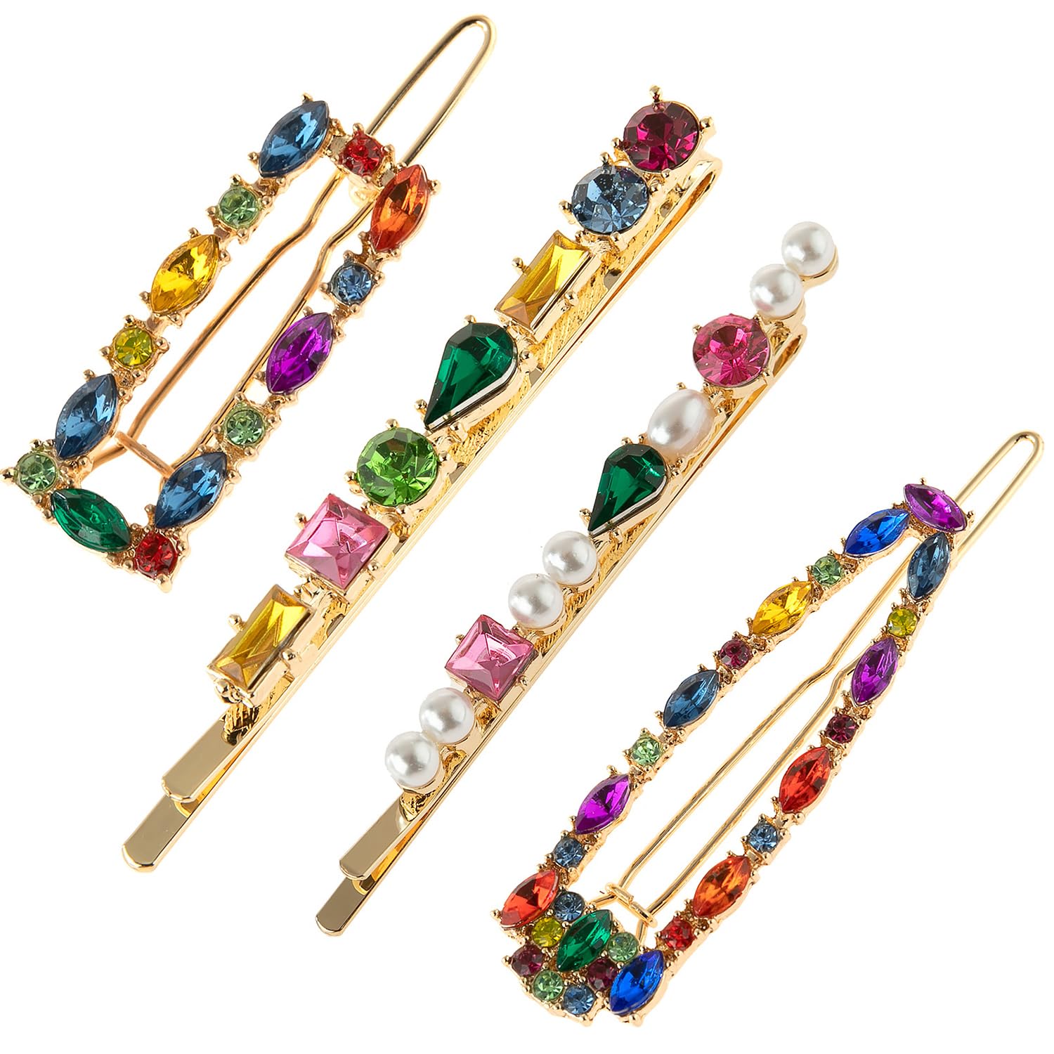 Amazon | 4個 ビンテージ カラフル ラインストーン ヘアクリップ