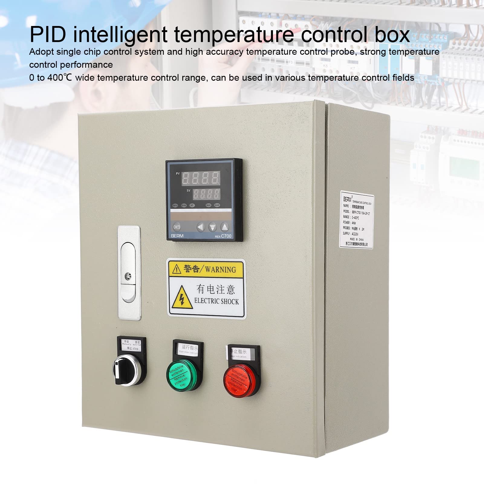 FTVOGUE Inteligentna Skrzynka Kontroli Temperatury PID Stal Nierdzewna ABS 3-fazowy Regulator Temperatury Termopary 4KW 220VAC 32 do 752 Fahrenheita do Grzejników Piekarniki Warsztaty