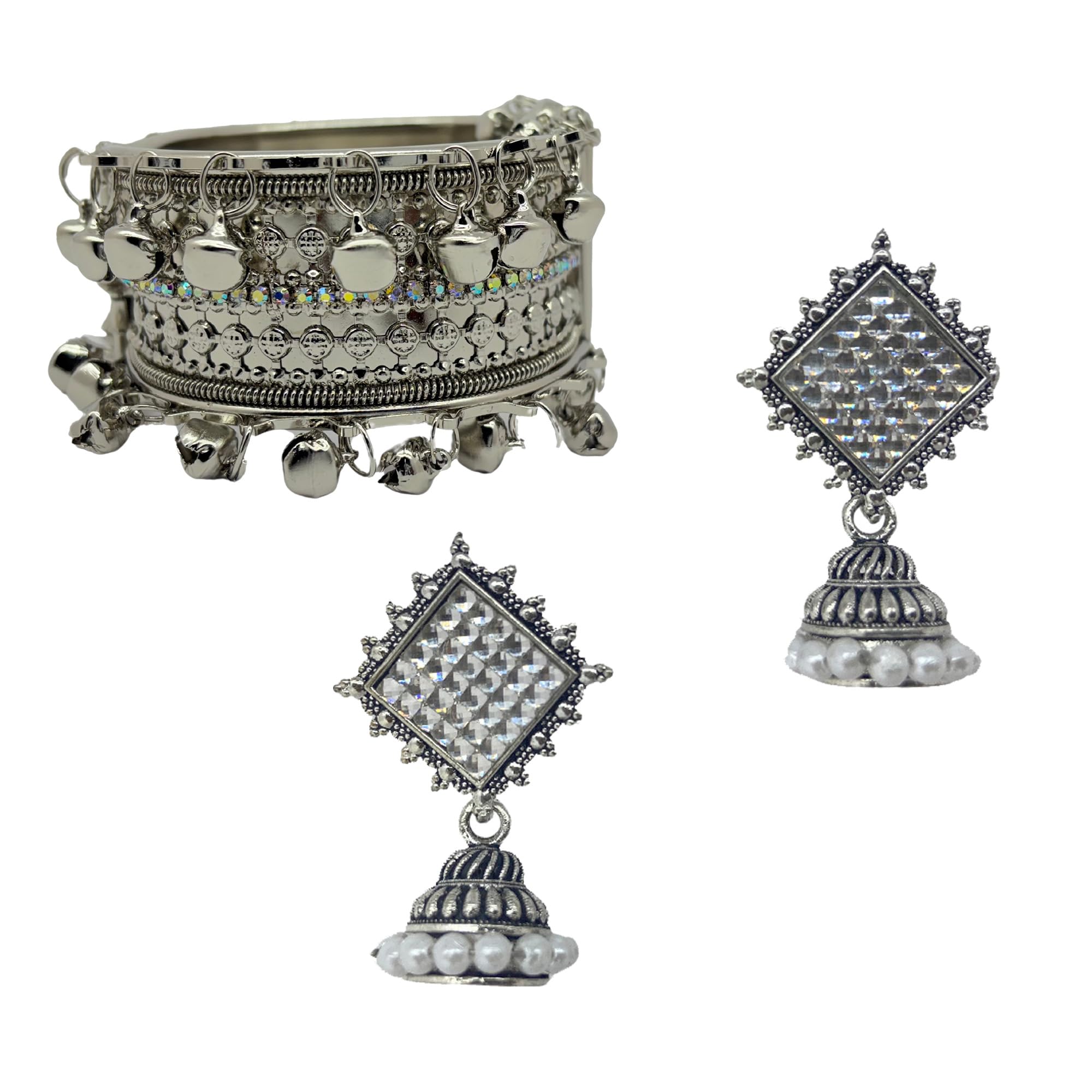 Dazzel Box Womens Oxidized Ghungru Kada Bangle Bracelet With Earring | Bracelet Earrings Set | Bracelet Earring Set For Wedding | Perfect Birthday & Anniversary Gift | Combo Set Of 2 (B0DH2HF2G6) Amazon Price History, Amazon Price Tracker