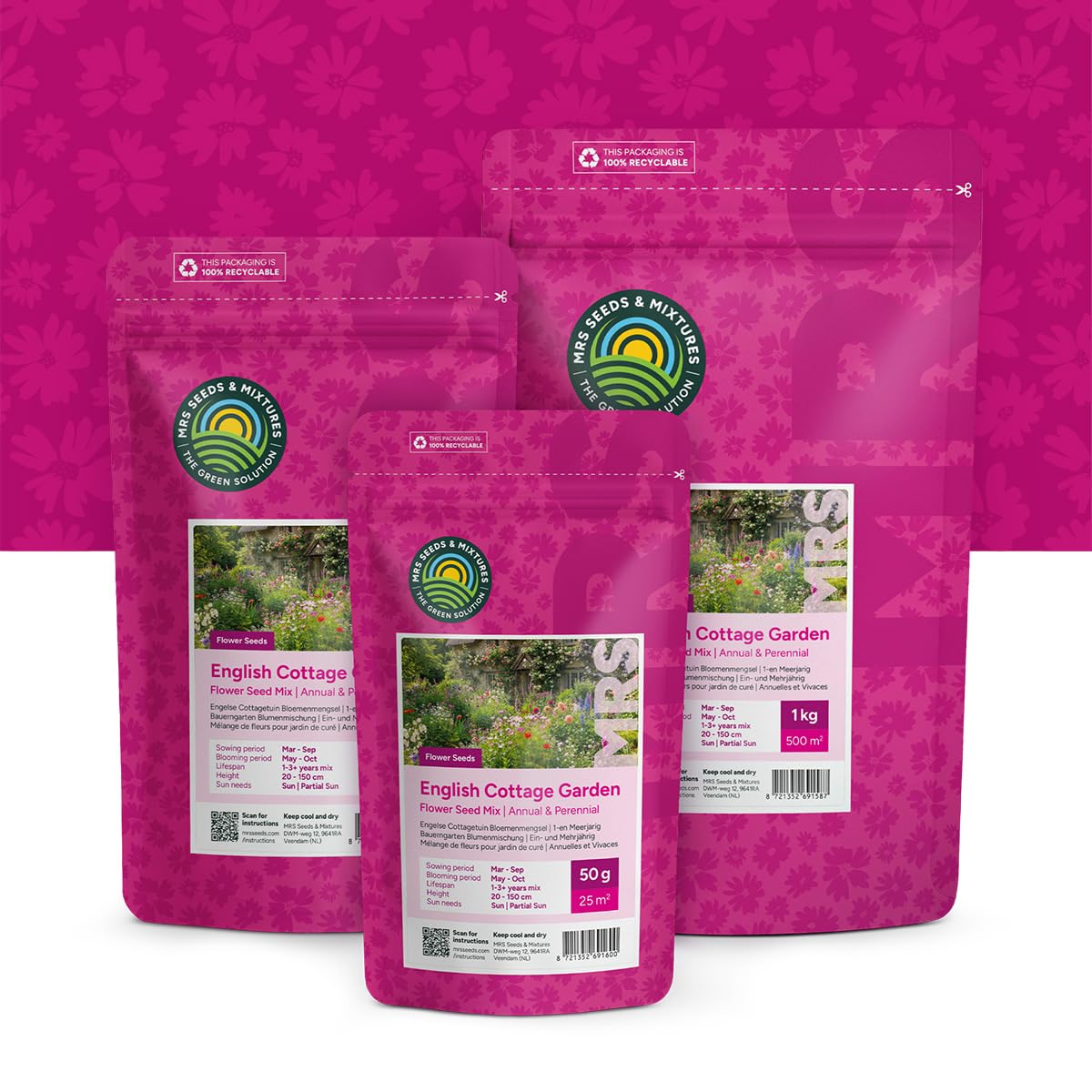 Englischer Cottage-Garten Blumenmischung | 250 g - 125 m2 | Blumenwiese samen einjährig und mehrjährig | 40 Wildblumenarten | Wuchshöhe: 15 bis 150 cm | Wildblumen-Samen für Bienen und Hummeln
