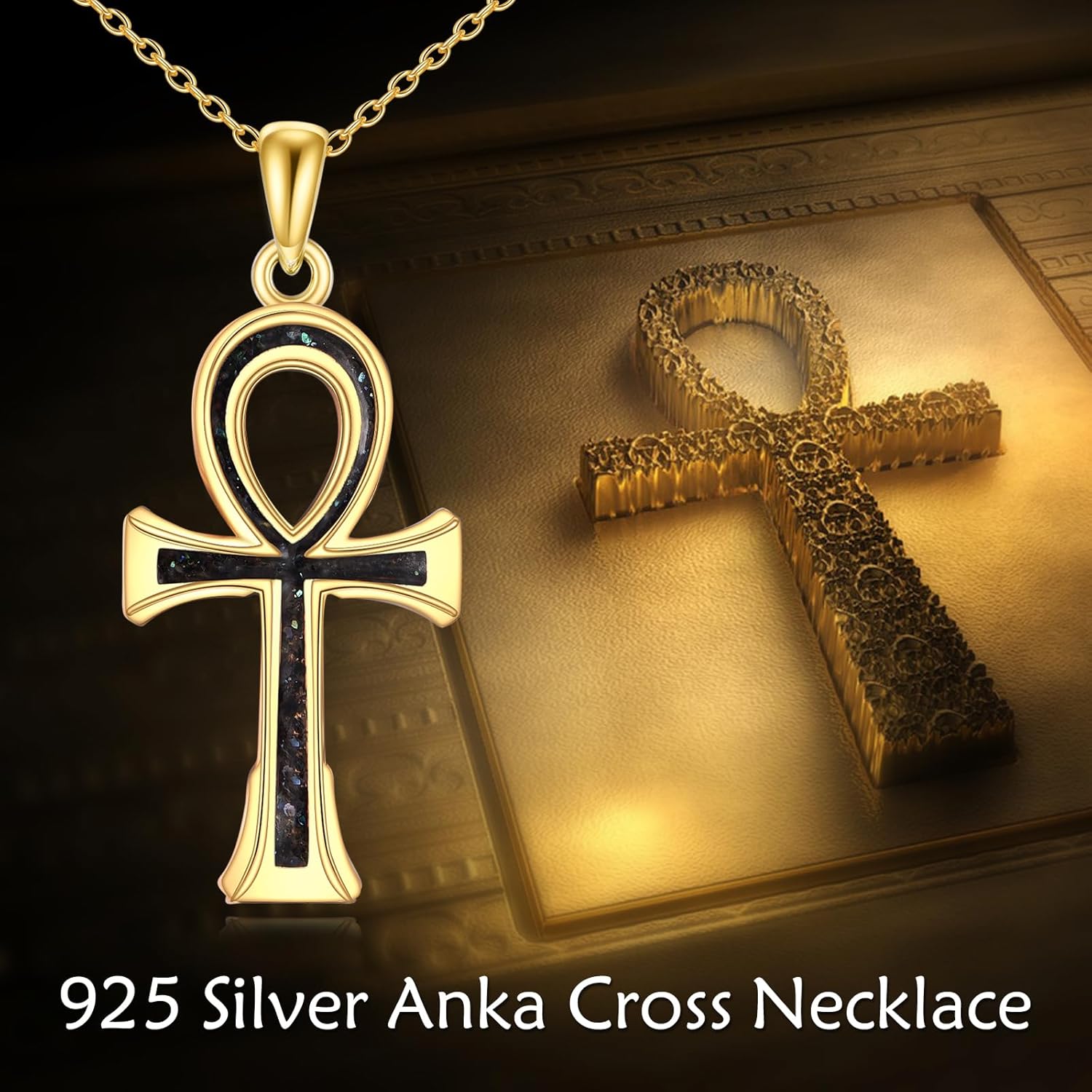 Egyptian Necklace 925 Sterling Silver Anubis Ankh Eye of Horus Necklace Egypt Scarab Pendant Jewelry Gift for Men Women