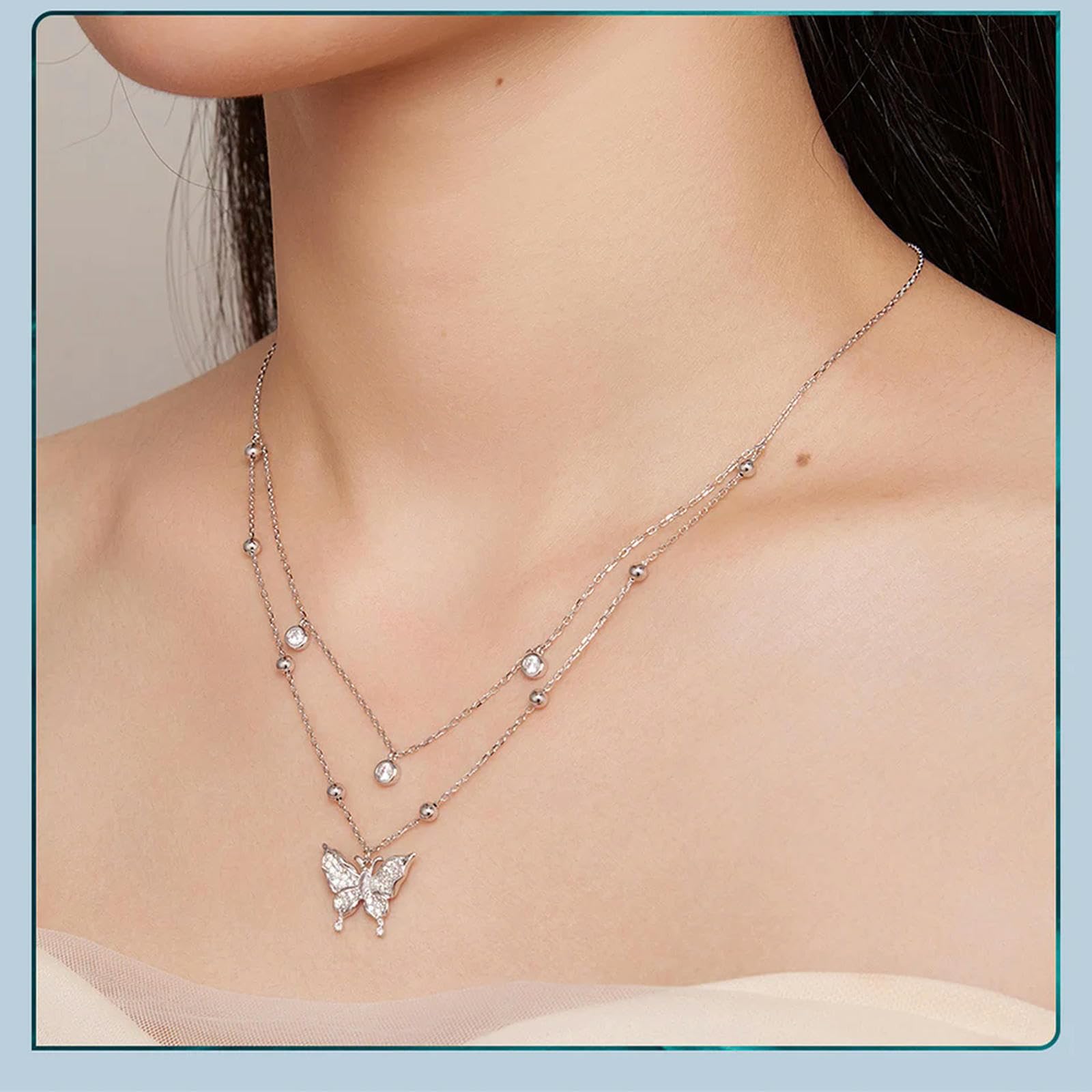 Collar Con Colgante De Mariposa Y Borla De Doble Capa De Plata De Ley 925 Para Mujer, Regalo De Compromiso, Joyería Fina