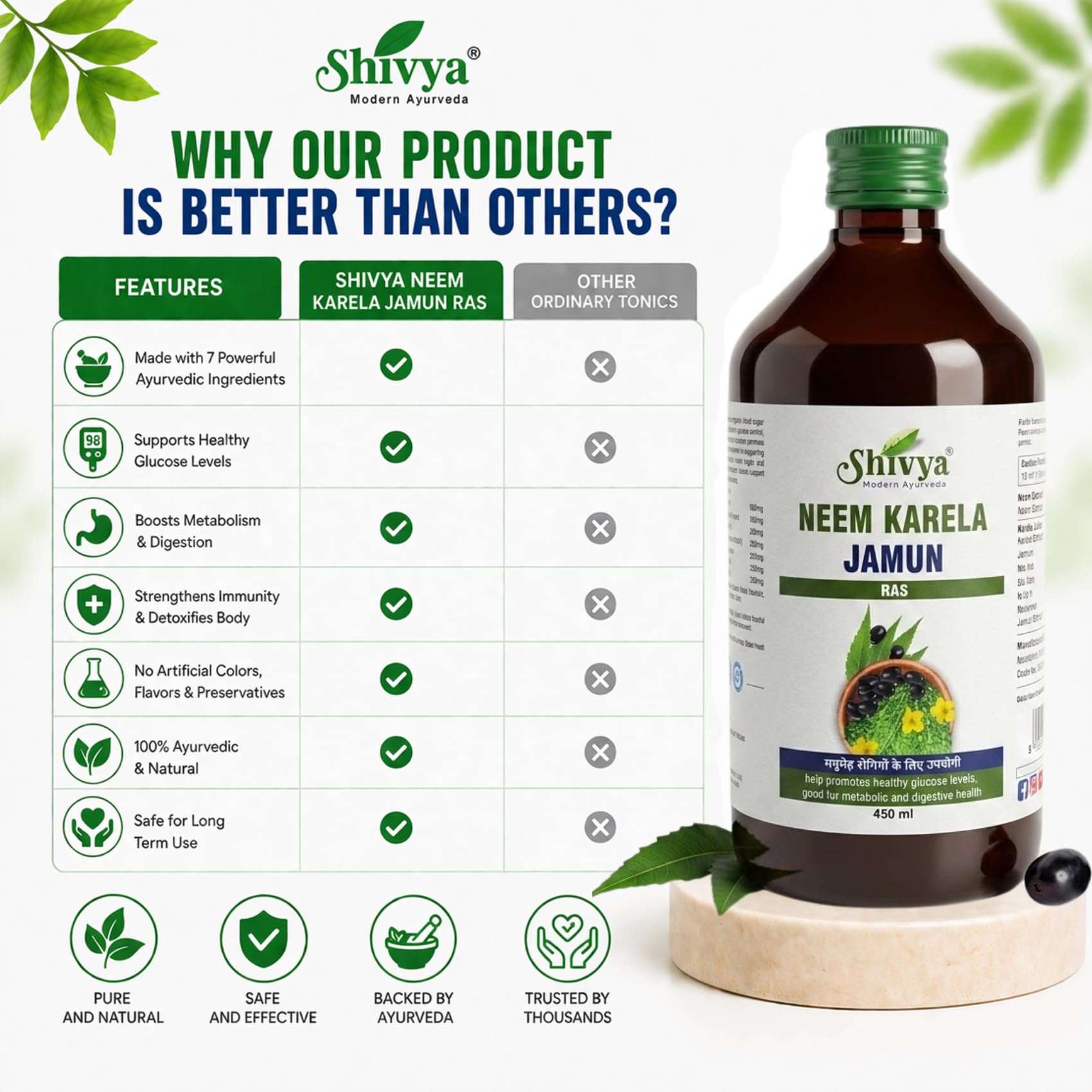 A SHIVYA Product- Neem Karela Jamun Ras 450ml – Natural Blood Sugar Support | Lowers Bad Cholesterol | Herbal Health & Wellness Tonic — Amazon image 5