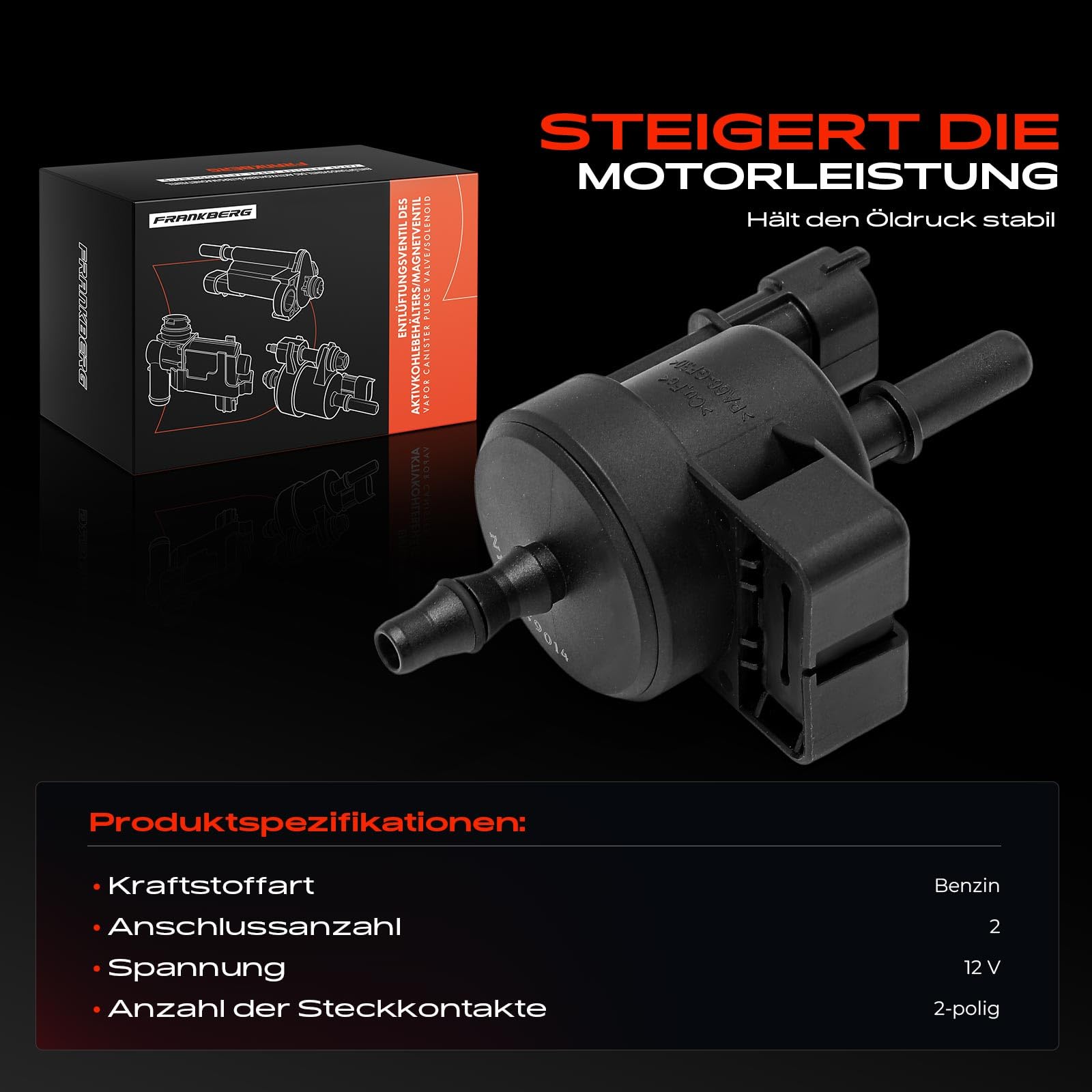 Frankberg Entlüftungsventil Tankentlüftungsventil 2-Polig Benzin Kompatibel mit Mokka/Mokka X J13 1.4L Adam M13 Cascada W13 Corsa E Astra J Stufenheck Insignia A Replace# 55576071