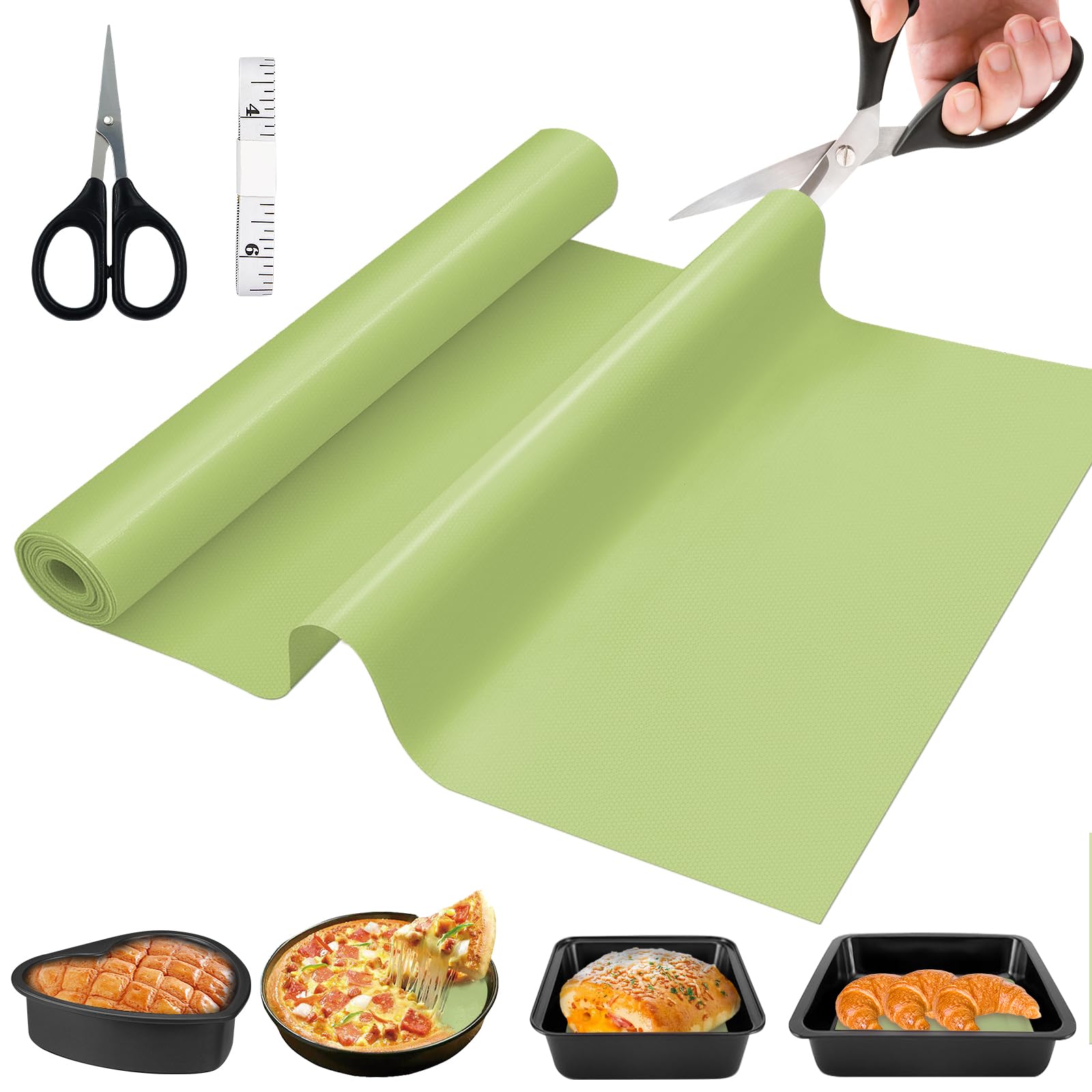 Rollo de alfombrilla de silicona para hornear de 16 pulgadas x 5 pies, antiadherente, resistente al calor, reutilizable, para hornear, freidora de aire, protección de horno y encimera (verde)